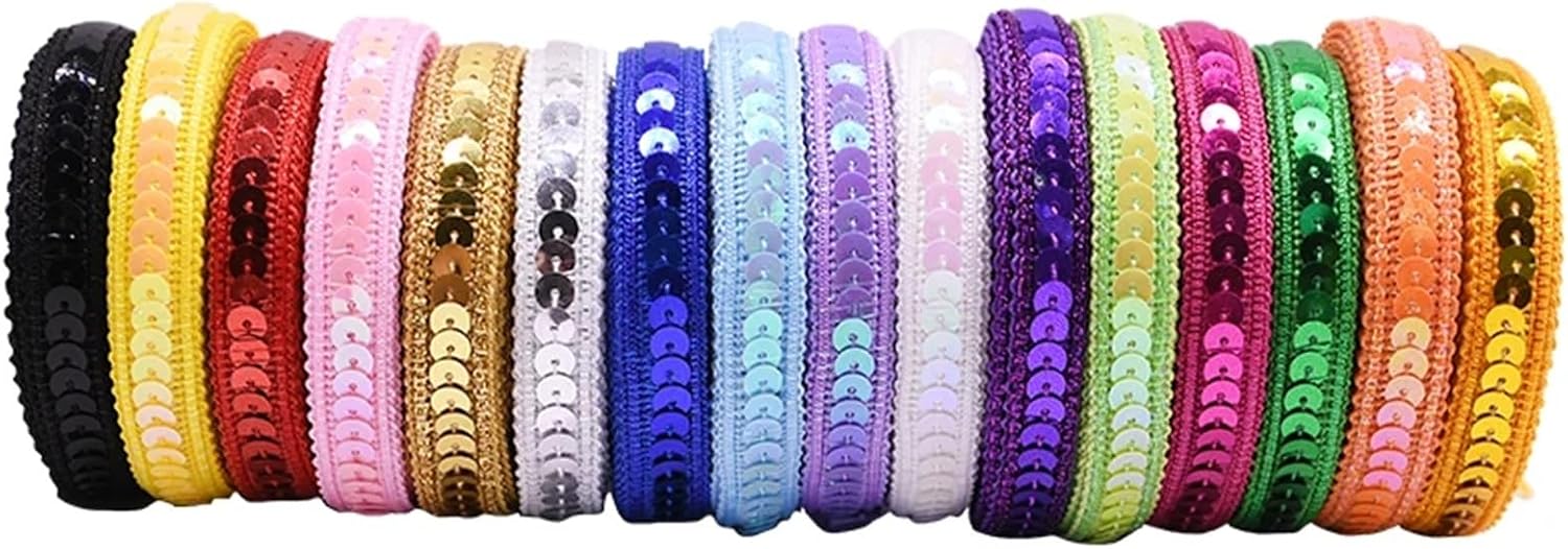Flat Sequins Strip Trim, Sequin Trim 5 Meters 12mm Multicolor for Dress Clothes Headdress Bridal DIY Craft(B01)
