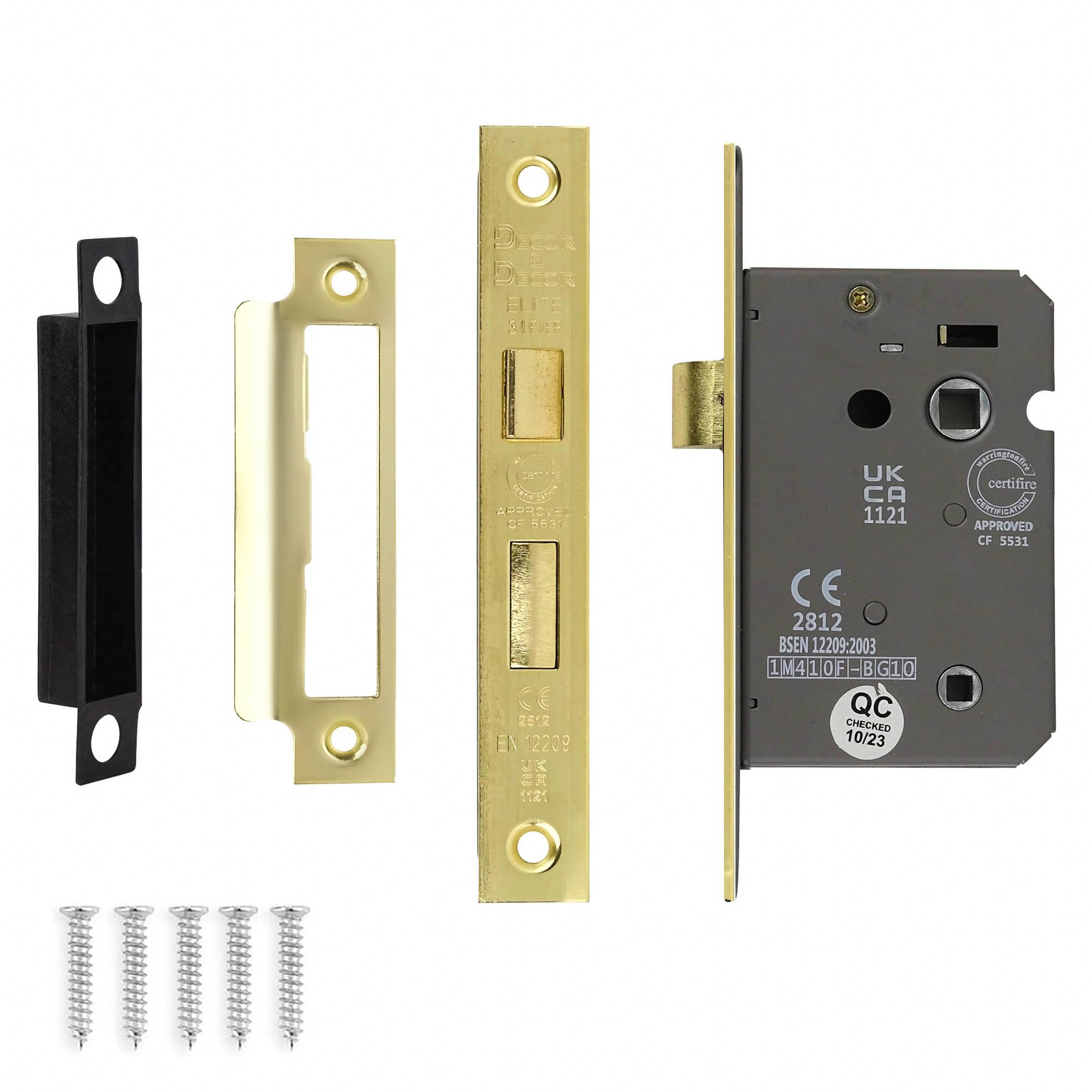 Decoranddecor Electro Brass Bathroom Mortice Lock - 2.5Inch / 64Mm - Fire Rated - Ukca & Ce Approved