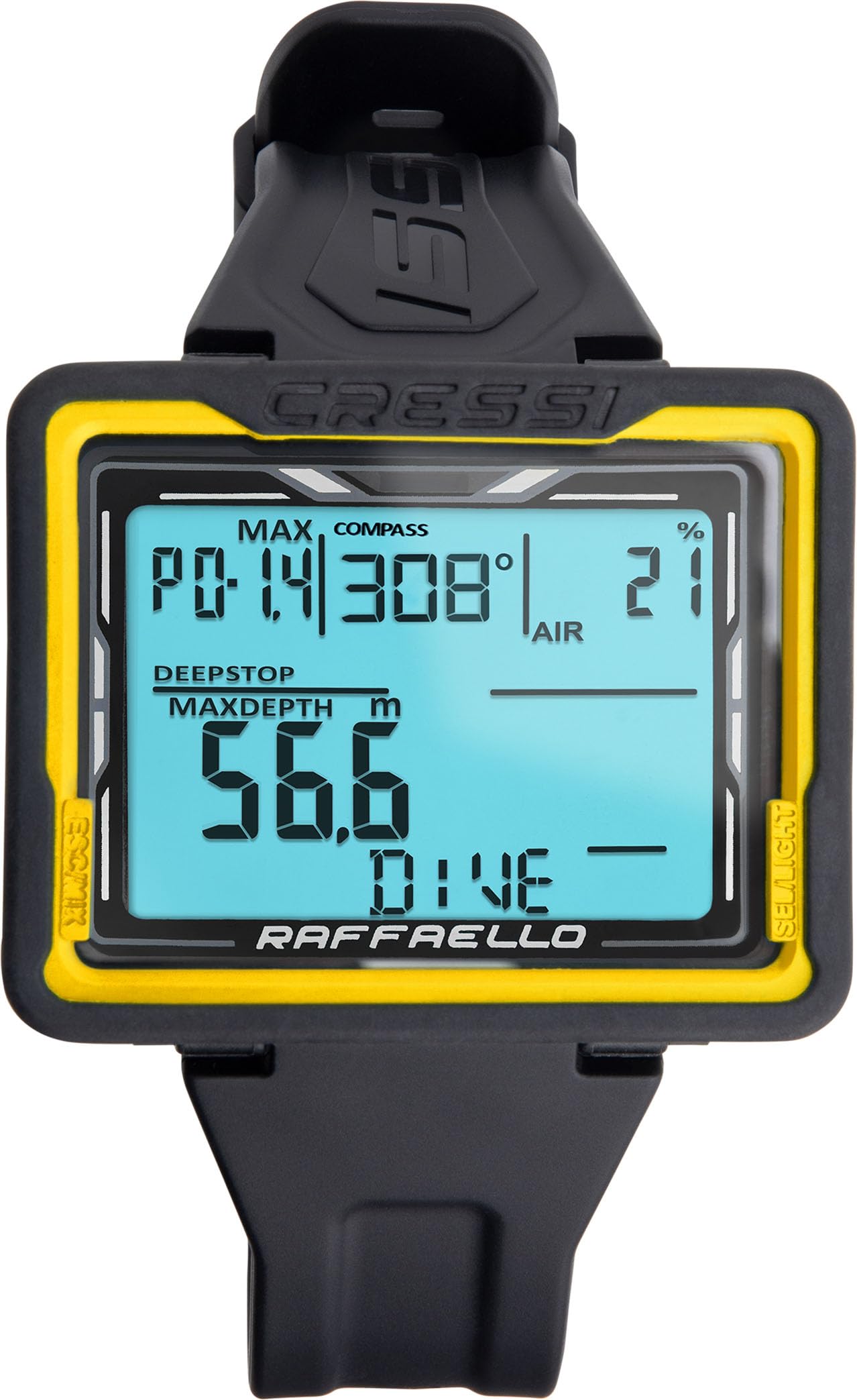 CRESSI Raffaello Diving Computer Black/Yellow with Large Rectangular High Contrast Screen for Maximum Data Readability, One Size Unisex