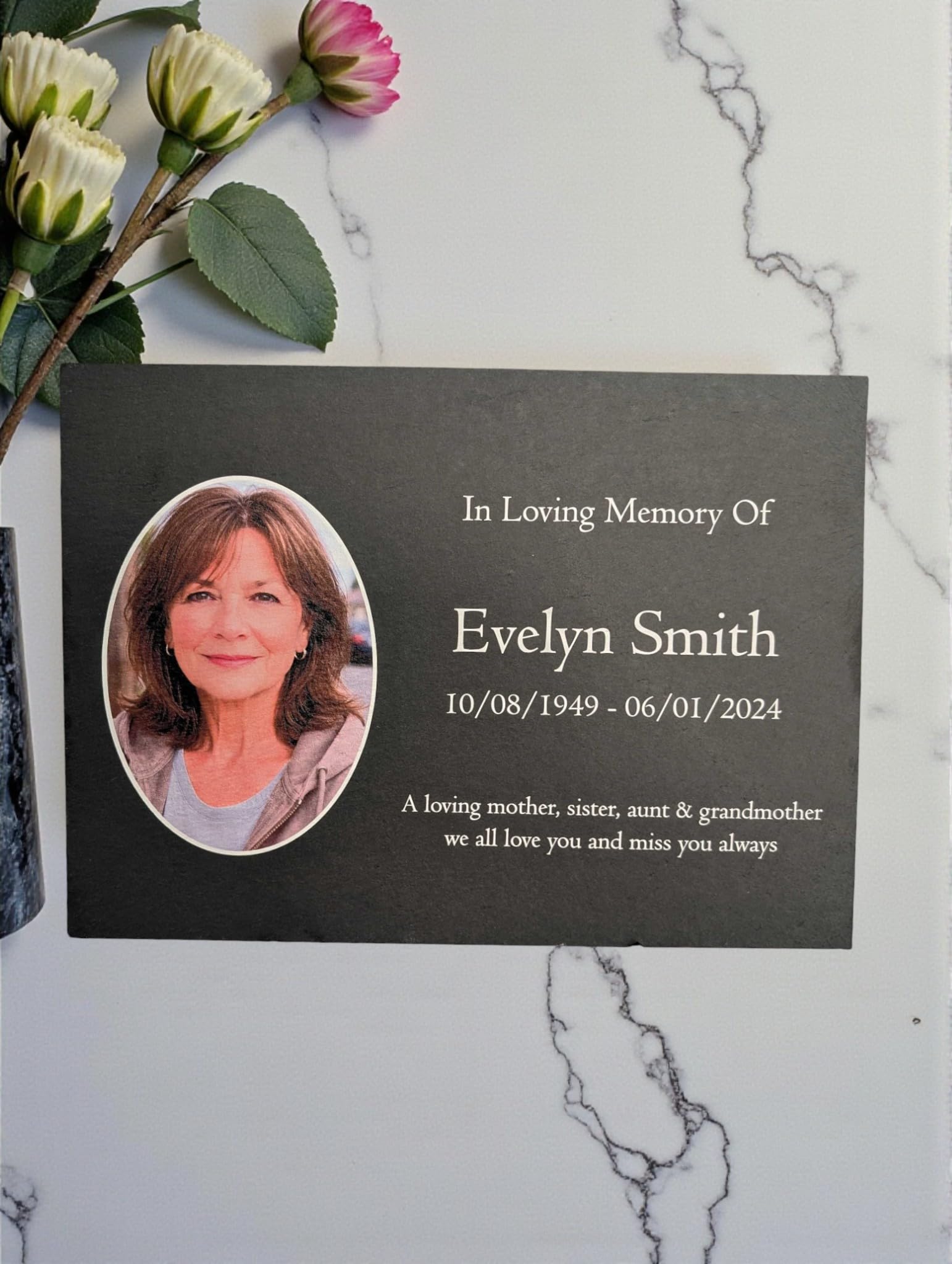 Photo Slate Memorial Plaque, Add a Portrait & Personalised Text | 35×25cm (14×10”)