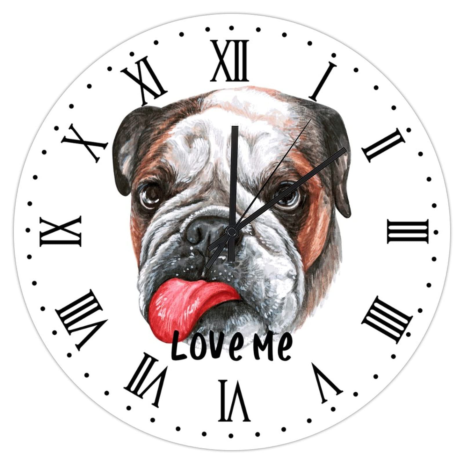 Horloge vintage en bois Bulldog Love Me grand format rétro 38 cm
