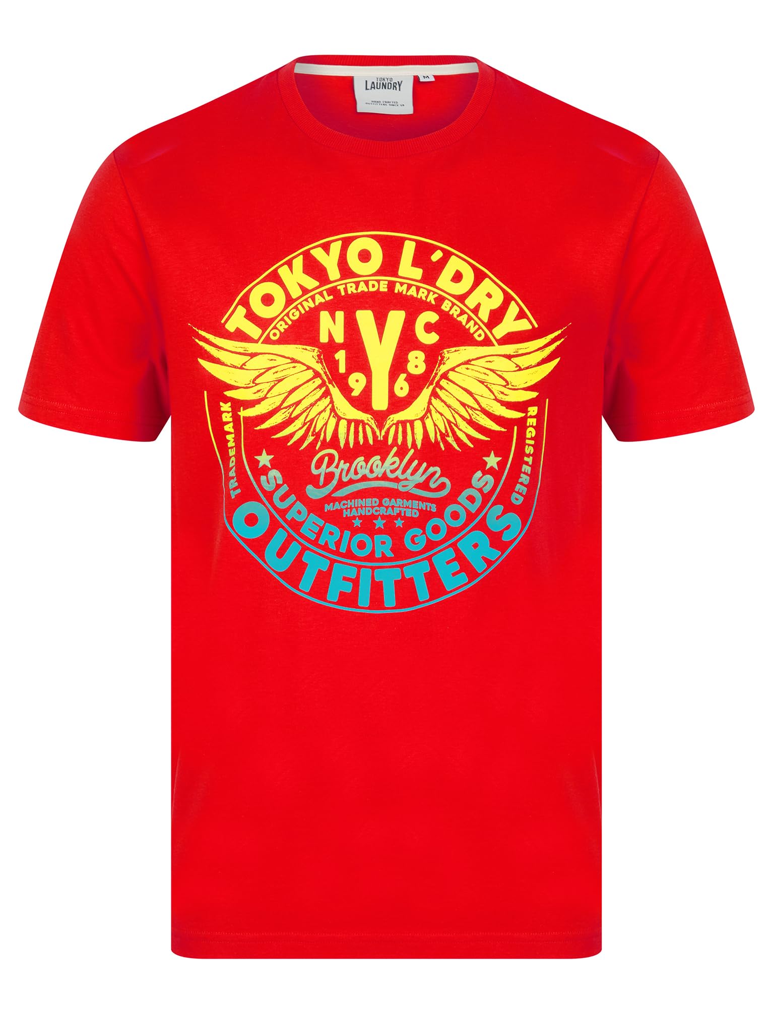 Tokyo Laundry Men's Chinese Red 'Manor' Vintage Graphic Print Motif Cotton Jersey Crew Neck T-Shirt
