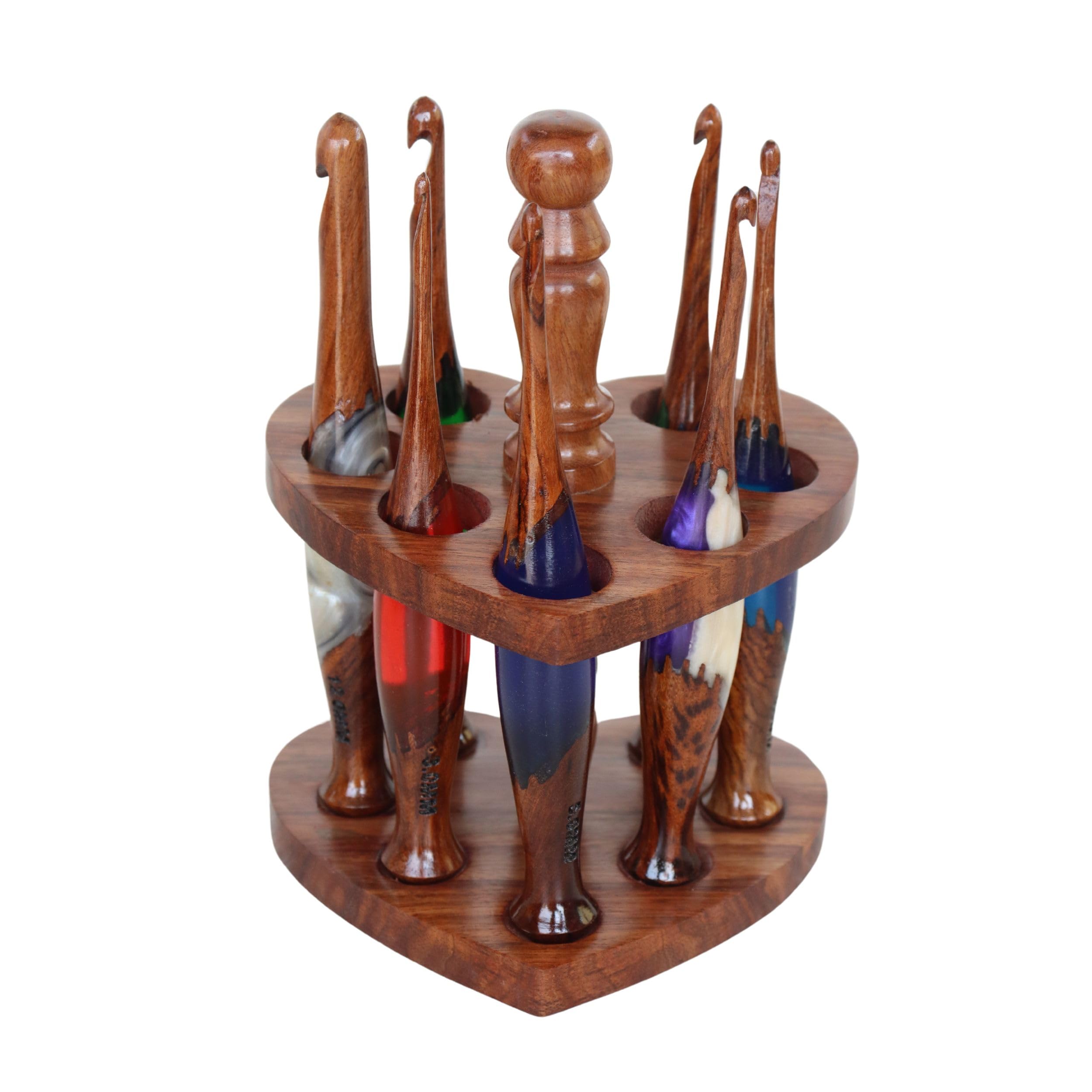 H H NAGINA Heart Shaped Wooden Crochet Hook Organizer | 7 Hole Sheesham Wood Crochet Hooks Set Stands, Crochet Kit Holder/Knitting Needles Organizer for Crocheting Lovers, Only Wood Holder-image-32