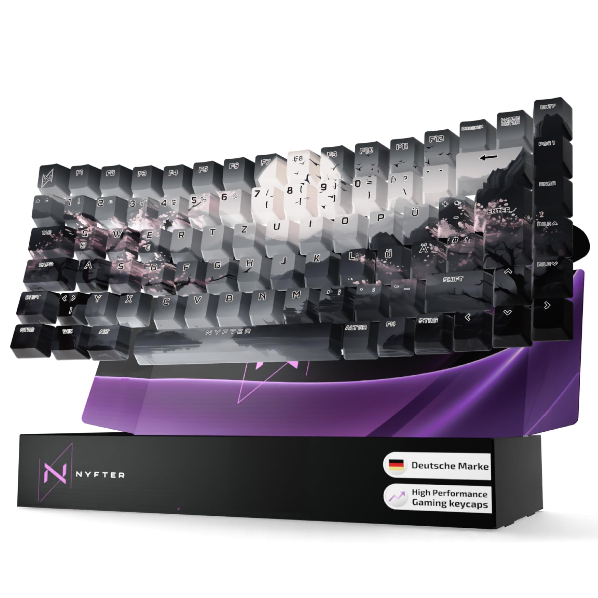 Nyfter - Premium Sakura V3 Keycaps ISO 60% und 75% Custom Keycaps ISO Layout für Mechanische Tastaturen (75%)