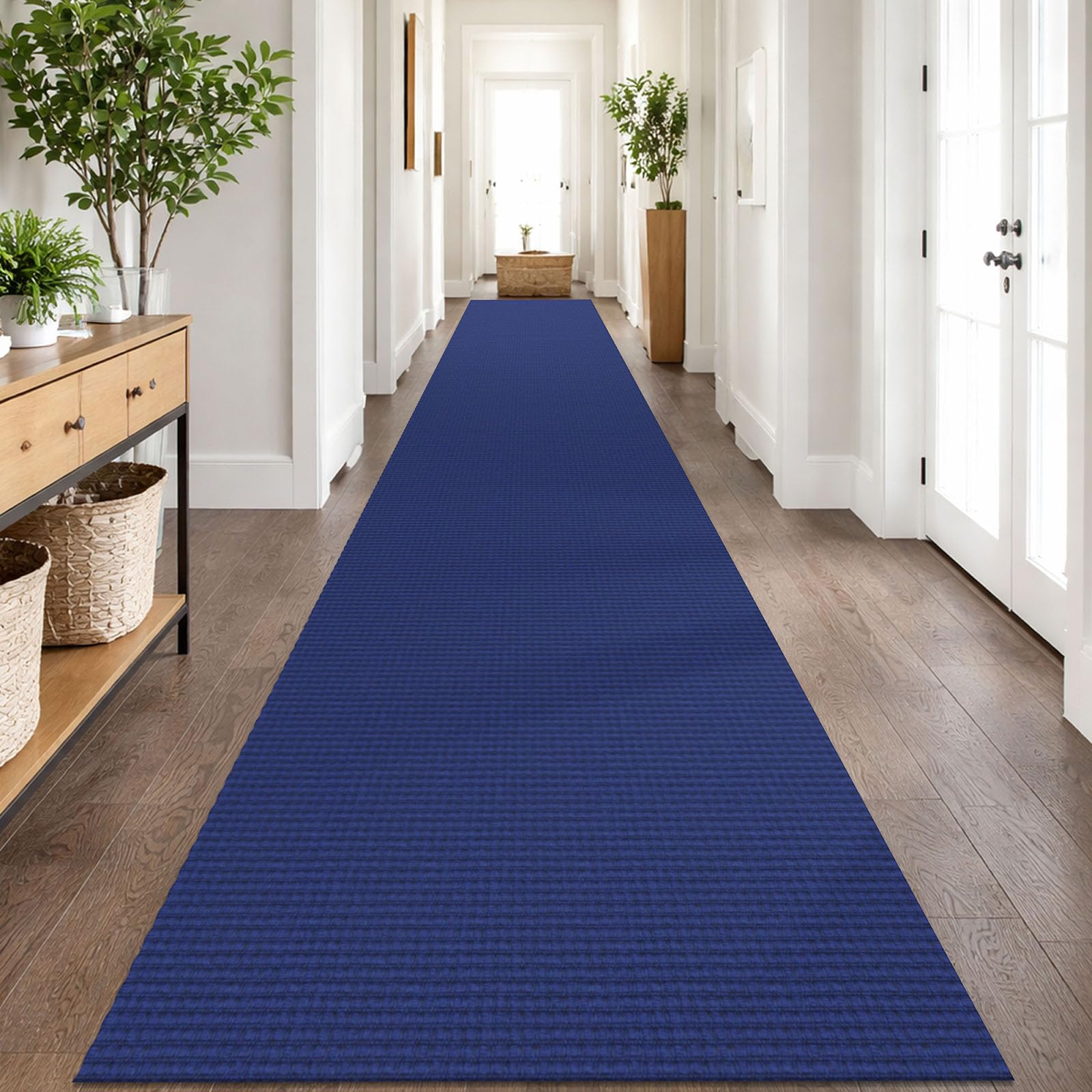 IOHOUZE Washable Exrea Long Hallway Runner Rug 3x20 Non Slip Rubber Backed Kitchen Runner Entryway Runner Indoor, Woven Rugs Floor Carpet for Kitchen Hall Entryway, Royal Blue/Navy