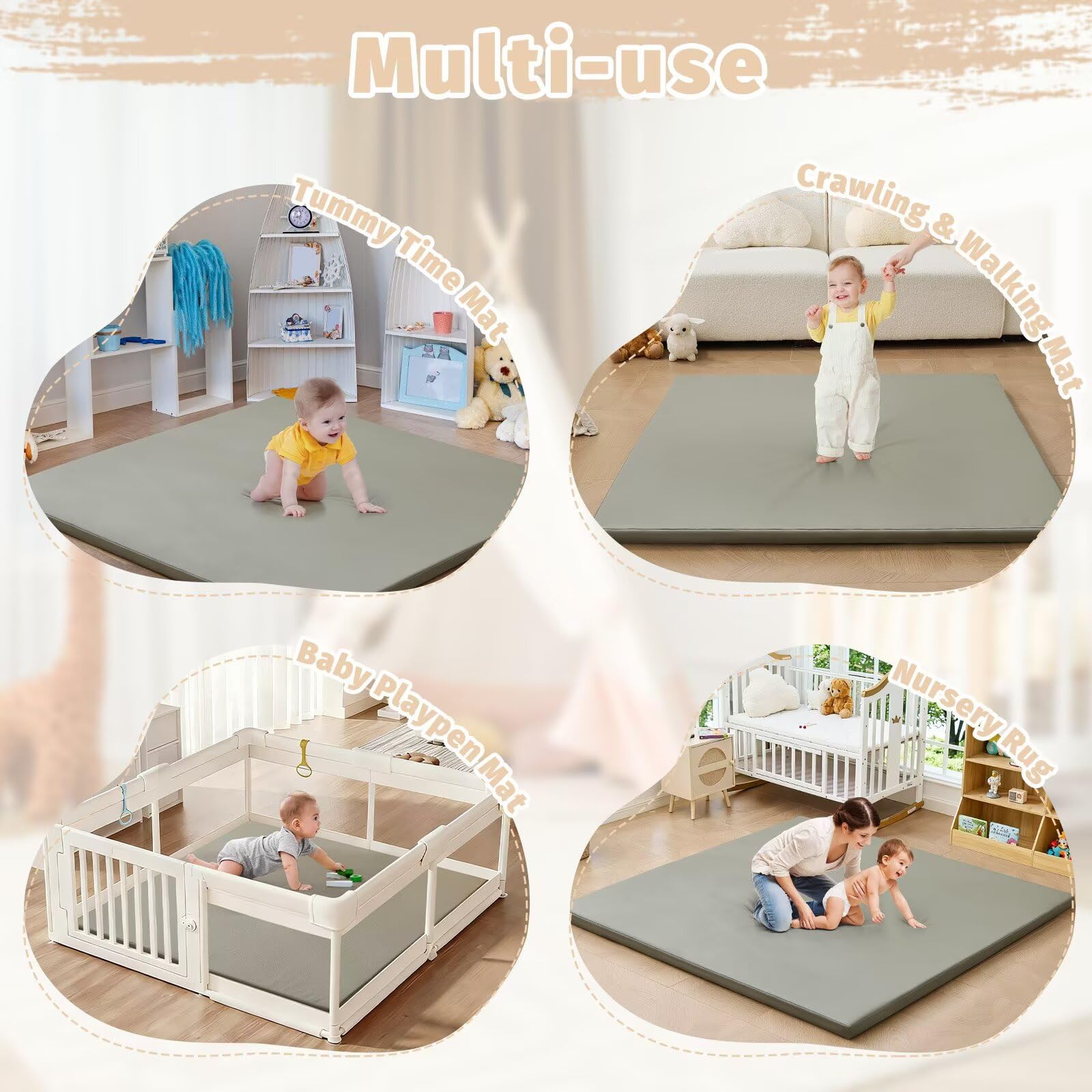 Condition photo showing New/Like New for waterproof baby play mat for floor memory foam 79 * 79 cushion playpen playmat tummy time crawling mat nursery rug thick pad create soft & safe area for infants,toddler,kids,grey