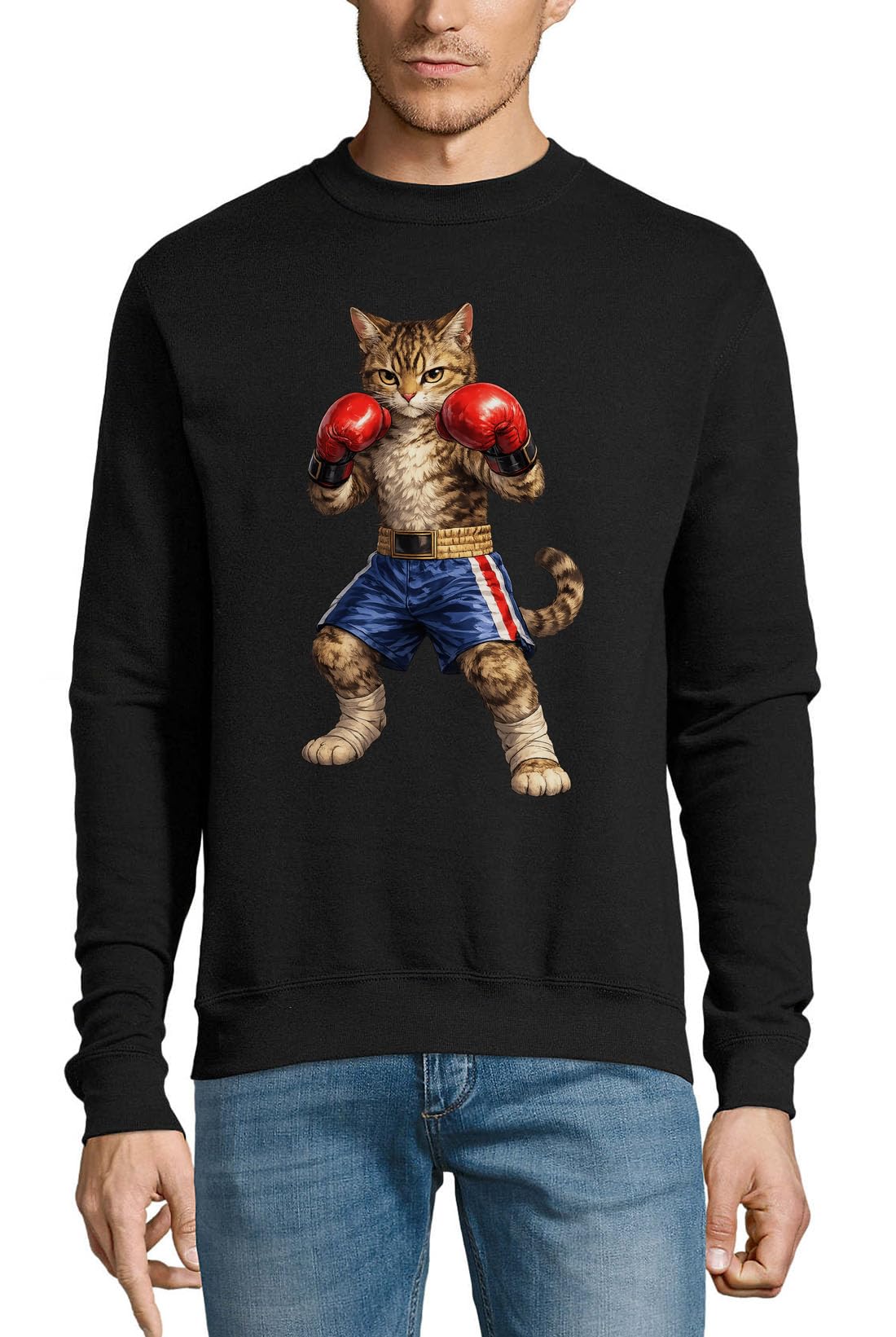 Gatto Antropomorfo in Boxe Gear Maglione Cotone Felpa Pullover Maglione Nero