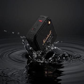 Marshall Willen Wireless Bluetooth Speaker Over 15 Hours of Playtime IP67 Waterproof Fast Charge Stackable Black and Brass