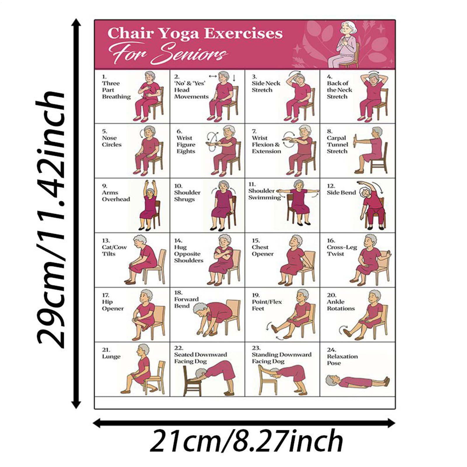 lyanny Poster da yoga per sedia – Poster da ginnastica da seduta, istruzioni (lingua italiana non garantita) , 11 pezzi, per allenamento senza foratura, per pilates, perdita di peso, casa, palestra