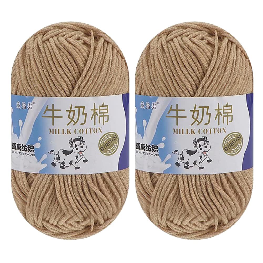 Streamzio 2 Rolls Solid Color Soft Milk Cotton Yarn Skeins for Crocheting and Knitting - Soft Cotton Yarn for Hand Knitted Dolls, Sweaters, Scarves,
