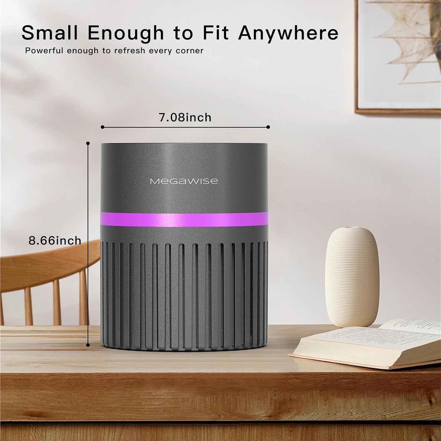 MEGAWISE H13 HEPA Air Purifier for Home, Desktop Air Cleaner with True HEPA Filter, 3-Stage Filtration, Ultra-Quiet, Compact Design for Bedroom, Office, and Small Rooms - EPI810