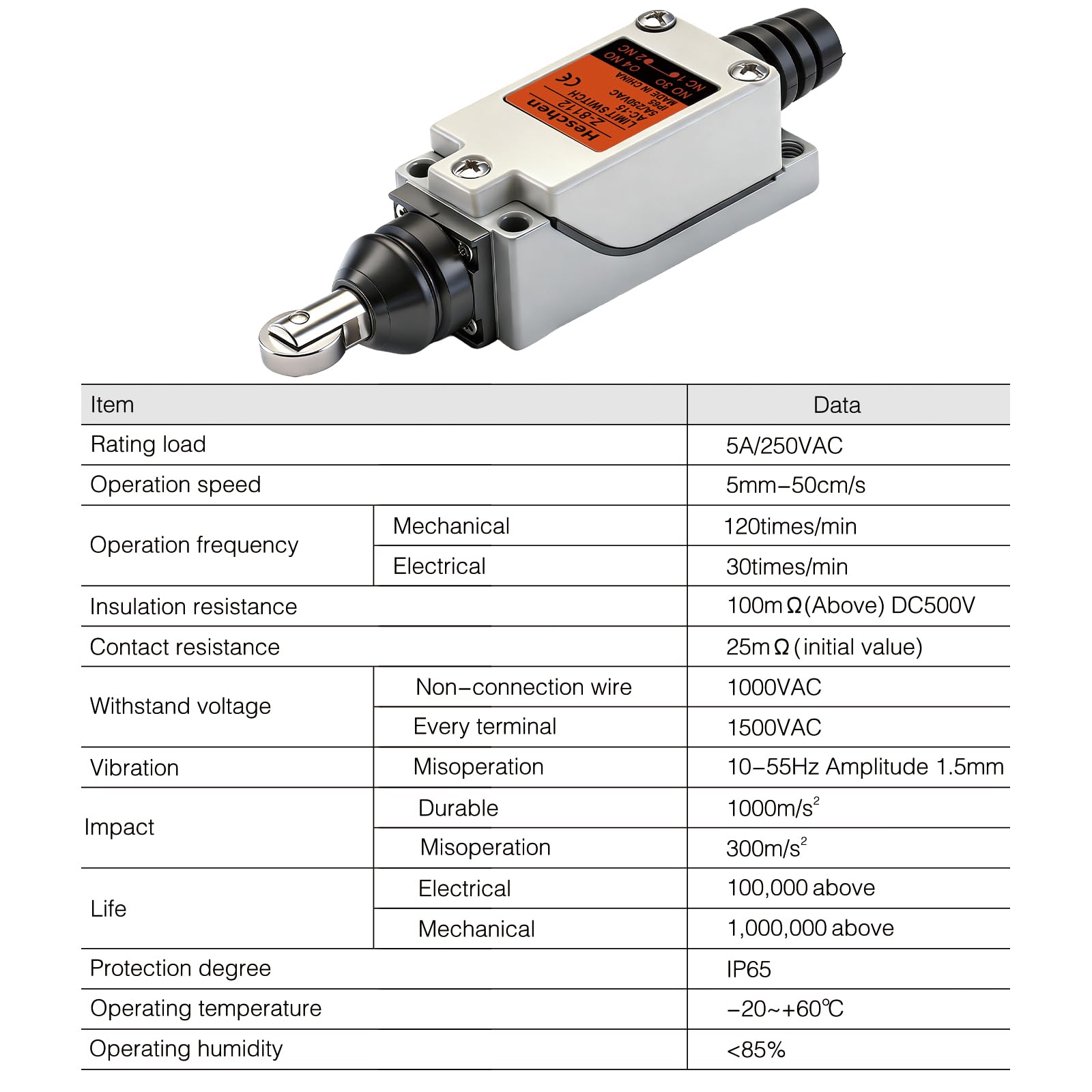 Heschen Limit Switch TZ-8112 (Z-8112), Parallel Roller Plunger