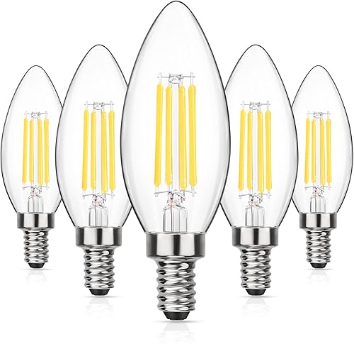 Vista 24 de MAXvolador Bombillas LED regulables E12 Classic Candelabro equivalente a 60 W, luz blanca diurna 5000 K, bombilla LED de 600 lm, bombillas de vela