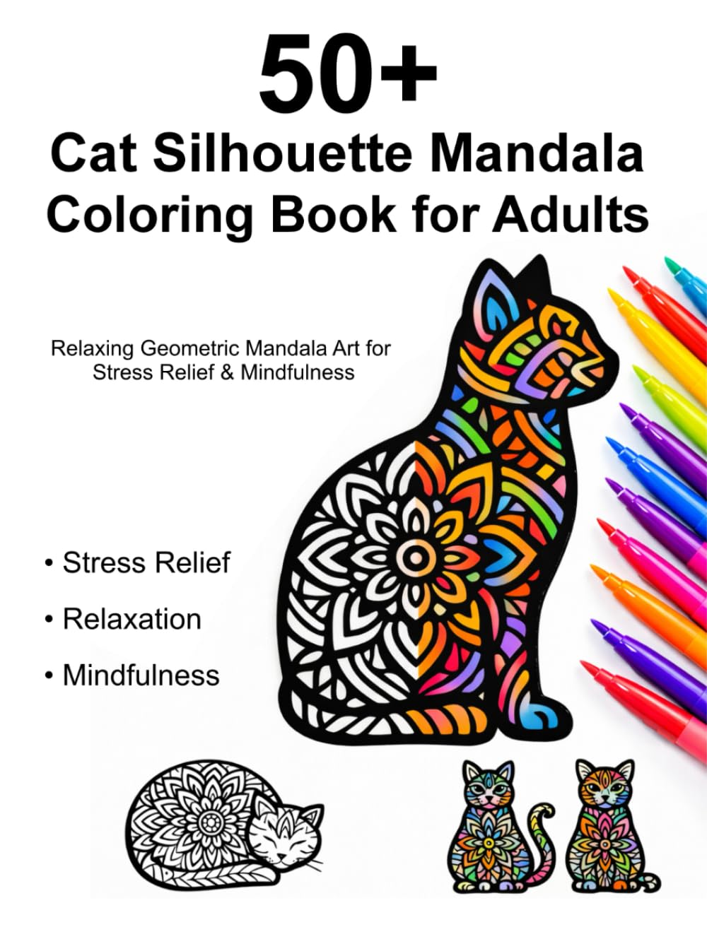 50+ Cat Silhouette Mandala Coloring Book for Adults