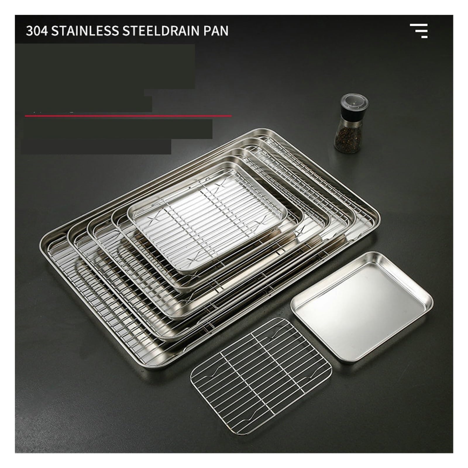 HIZON Parrilla y Bandeja de Goteo integradas de Acero Inoxidable 304 | Bandeja for hornear con rejilla integrada for asar en horno y freír al aire(NO3 31.5X34.5CM)