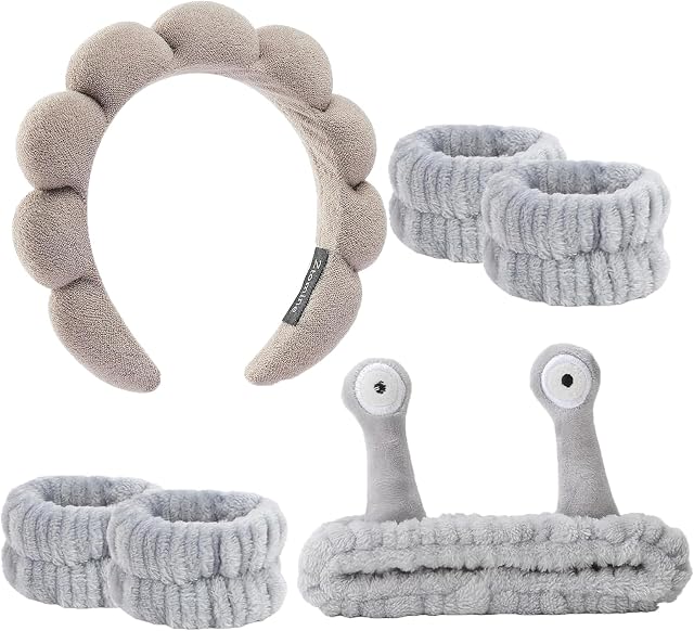 Spa Headband and Wristband Set, Face Wash Headband Makeup Skincare Headband Wrist Bands for Washing Face
