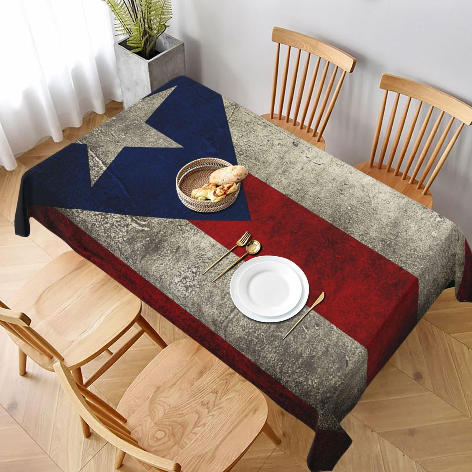 BNVSADC Puerto Rico Flag Printed Rectangle Tablecloth 228x152 CM, Water Resistant Polyester Table Cloth Decorative Fabric Table Covers for Kitchen Dining Table Parties Camping