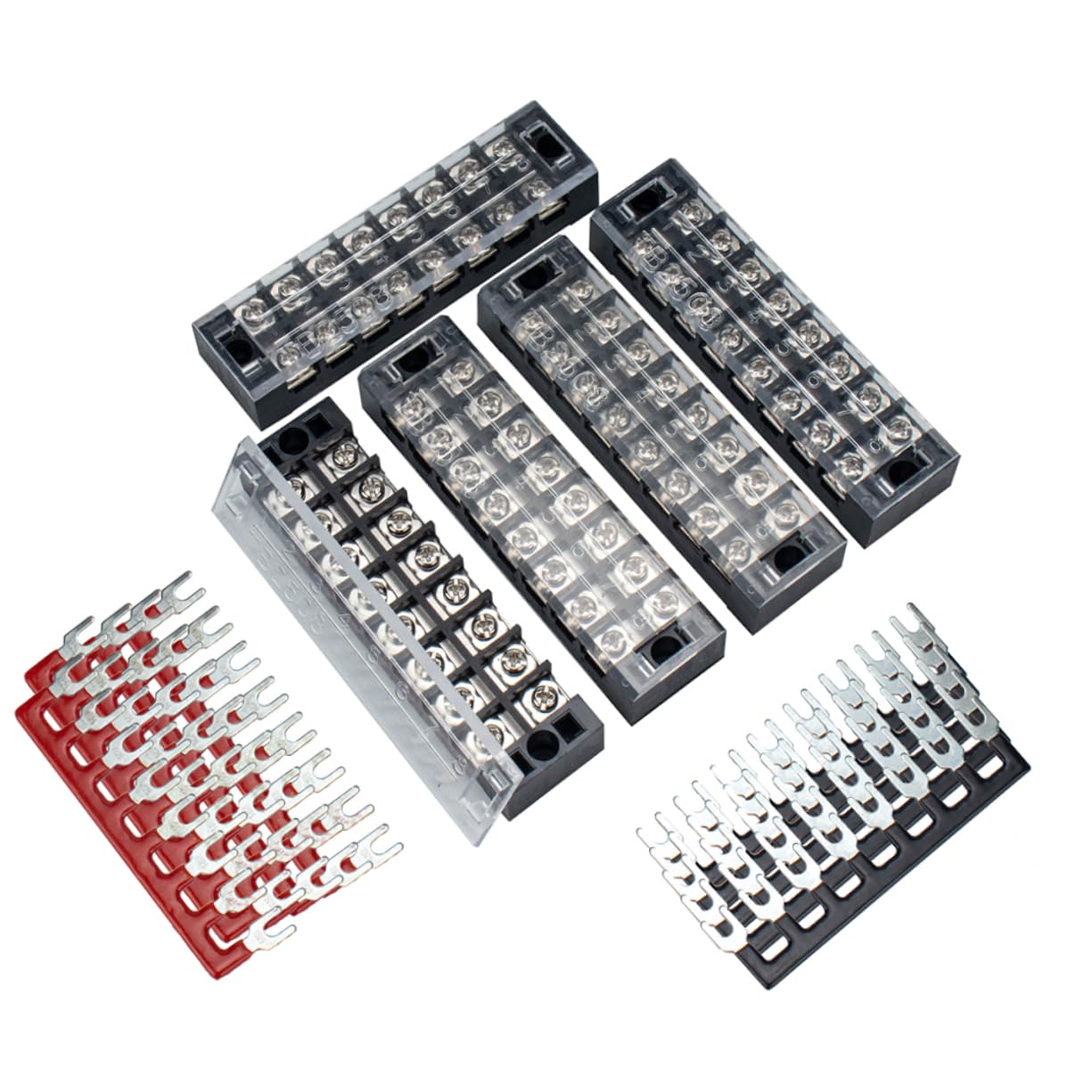Bornier à Barrière 8P Double Rangée 25A 600VAC Lot de 5 sets Noir