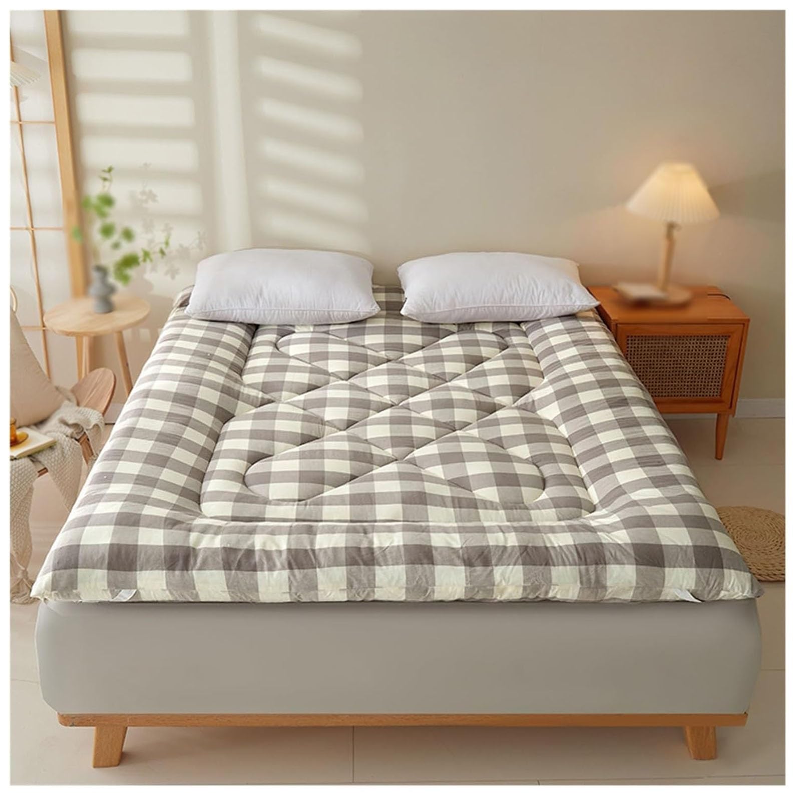 Japoński materac futon, składane miękkie łóżko na kemping, do domu i akademika, tradycyjny futon rozwiązanie do spania (szaro-brązowy, 90 x 200 cm)