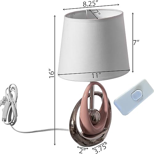 Miniatura 4 de Quickway Imports Lámparas de mesa de diseño, lámpara de mesa decorativa de cerámica de 16 pulgadas, con soporte circular reflectante plateado y rosa