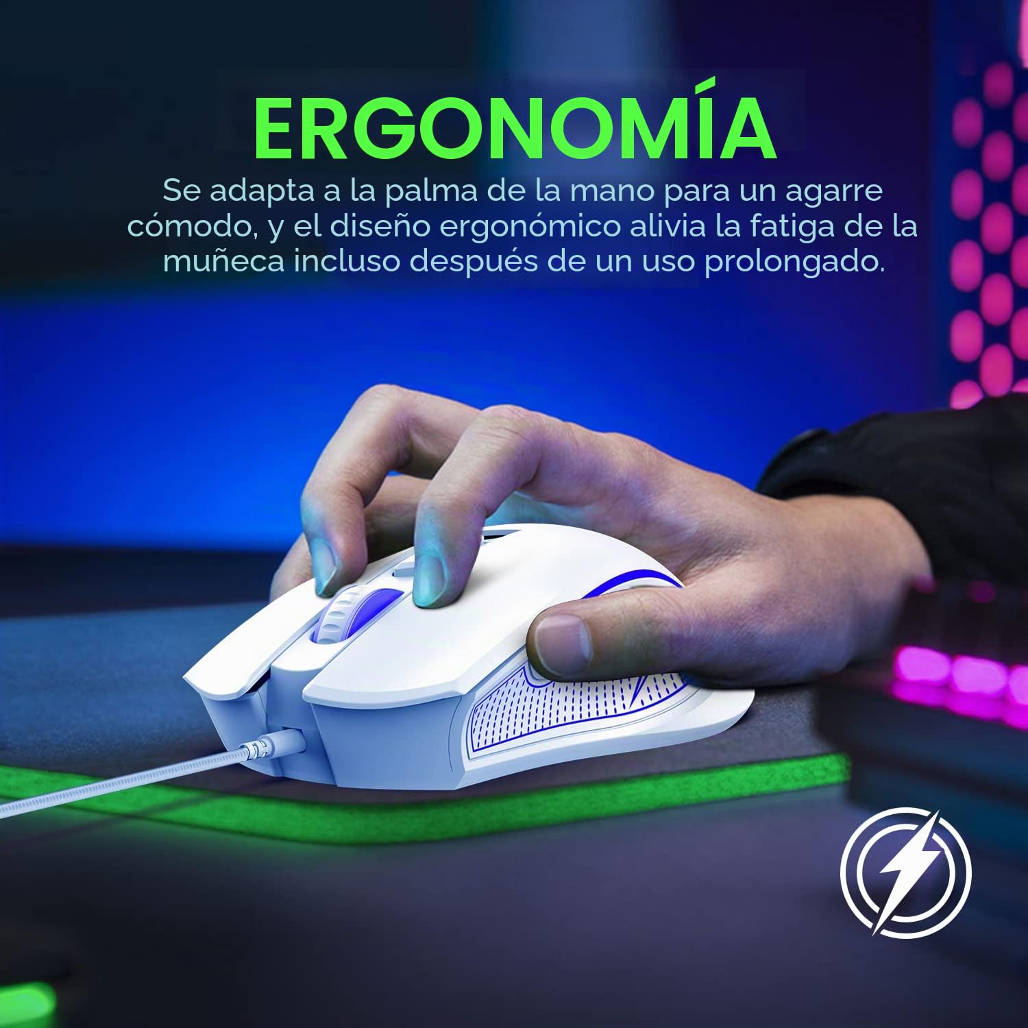 Ziyou Lang Teclado Gaming 60% Blanco y Ratón con Alfombrilla, Teclado y Ratón con Iluminación LED RGB, Conexión USB y Retroiluminación, Tacto Mecánico, para PC y Mac — RK61 (Distribución en Inglés)