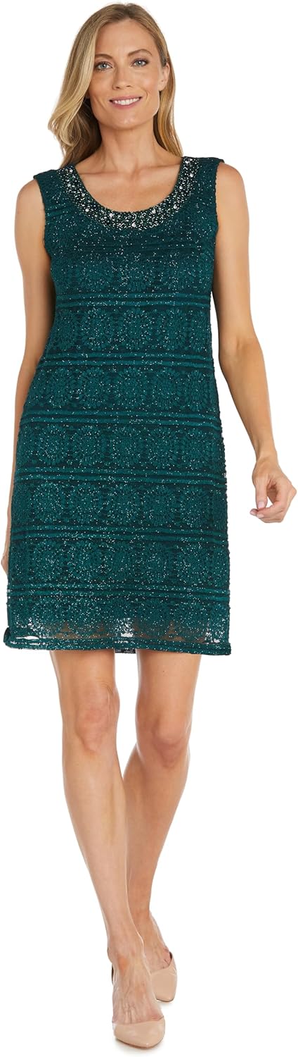 Knee Length Formal Glitter Stripe Jacket & Sheath Dress Set - Image 3