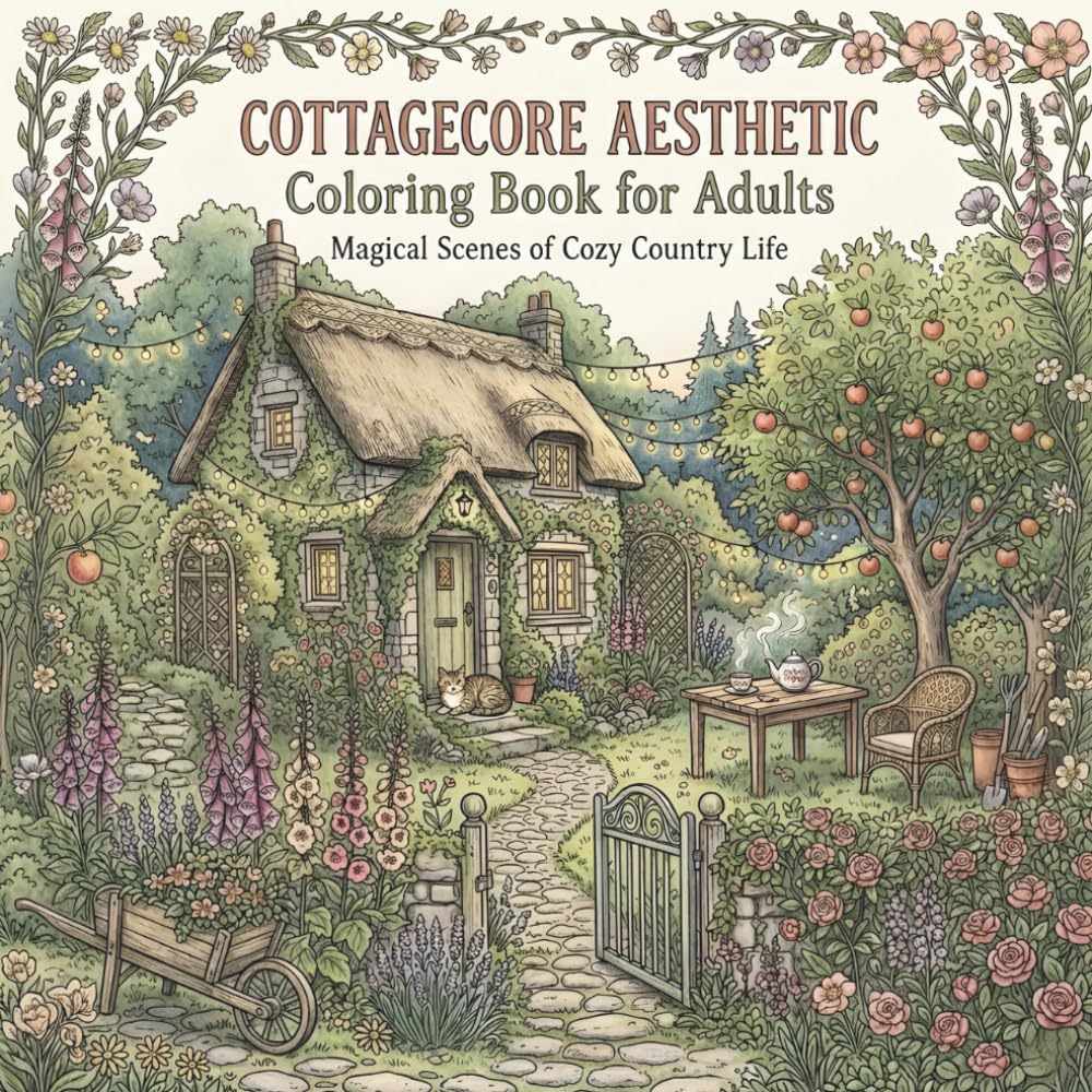 Cottagecore Aesthetic: Coloring Book for Adults: Magical Scenes of Cozy Country Life