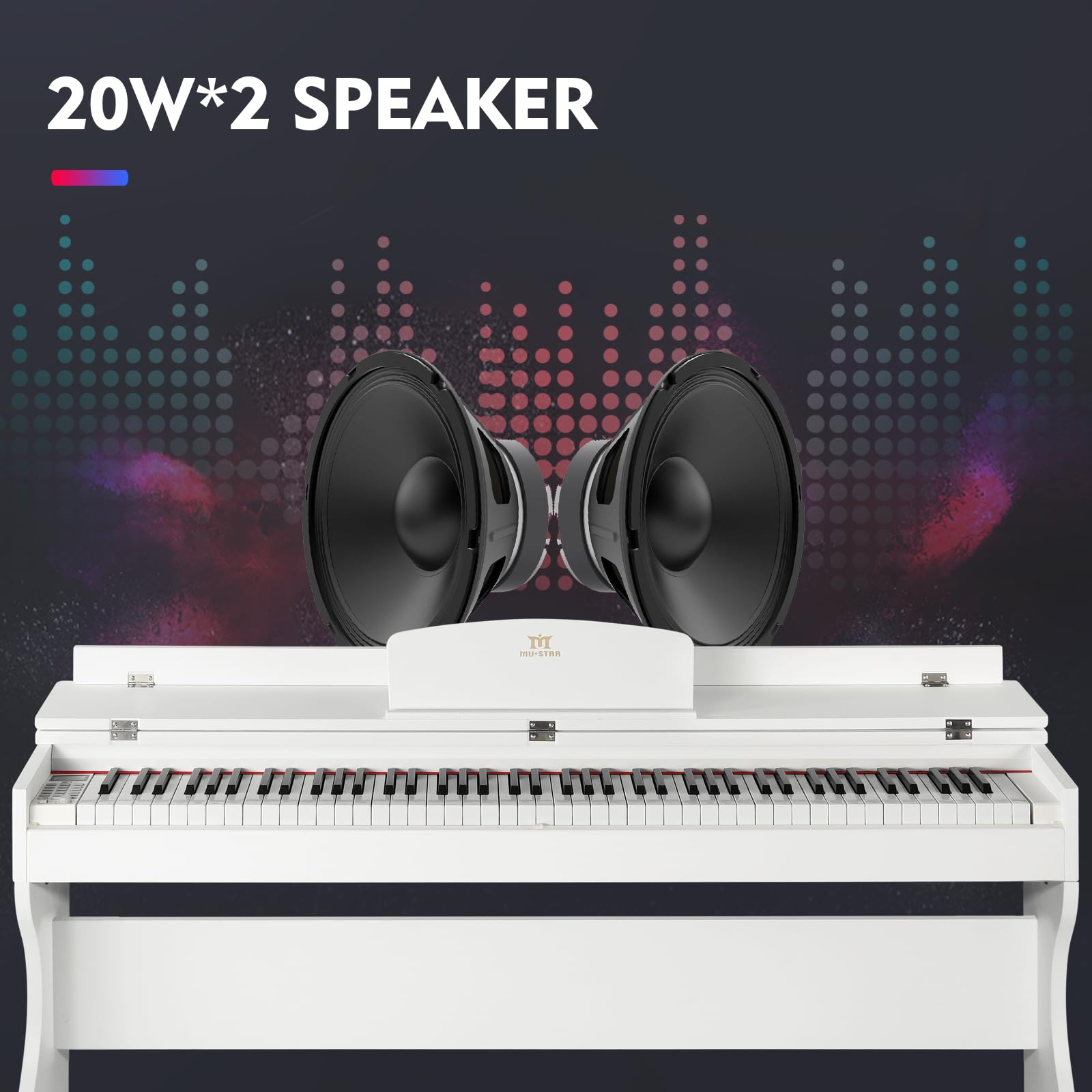 MUSTAR Digital Piano 88 Tasten, E Piano weiß, Elektrisches Klavier mit Klavierständer, 3 Pedale Adapter, 2 Kopfhöreranschluss, LCD-Bildschirm, USB/MIDI, Piano für Anfänger