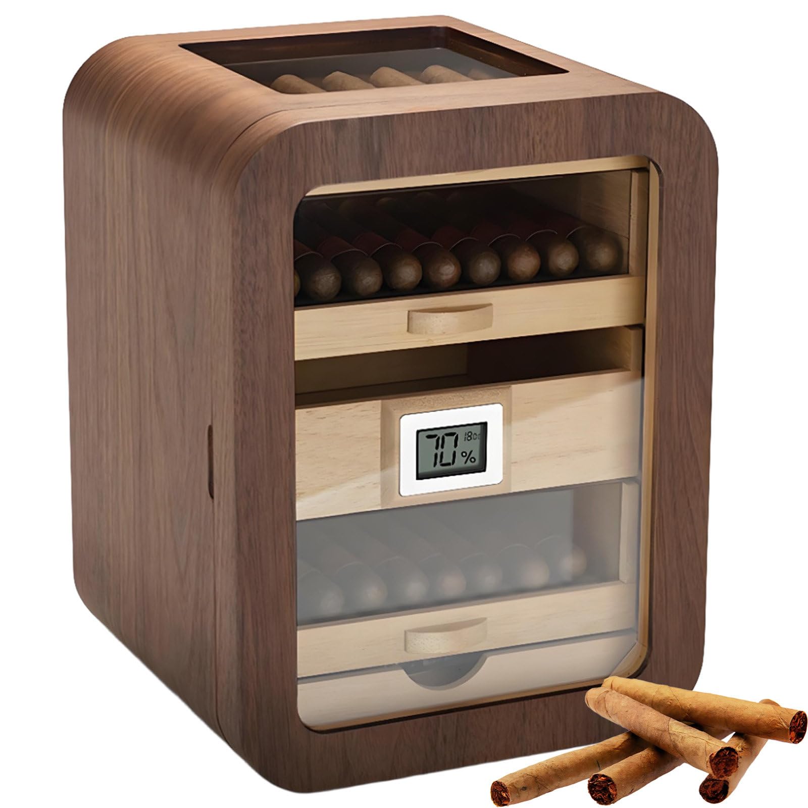 Humidificador eléctrico Inteligente para Puros, silencioso y de Temperatura Constante, con Estante y cajón de Cedro para 110 Puros. B