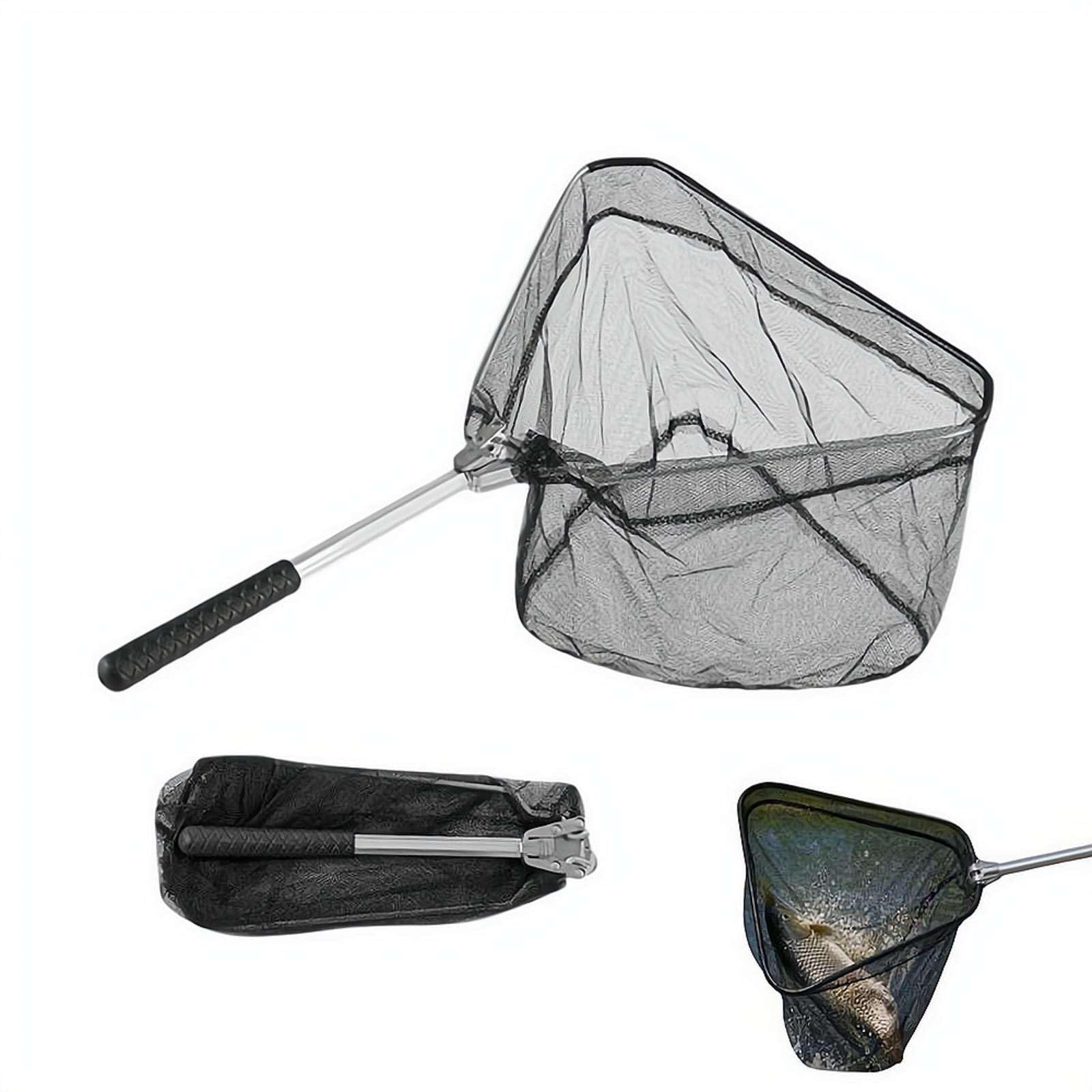 Folding Fishing Landing Net, Landing Net with Telescopic Handle Pole, Non-slip Ggrip, Rustproof Nylon Mesh for Saltwater and Freshwater, Portable Fishing Gear