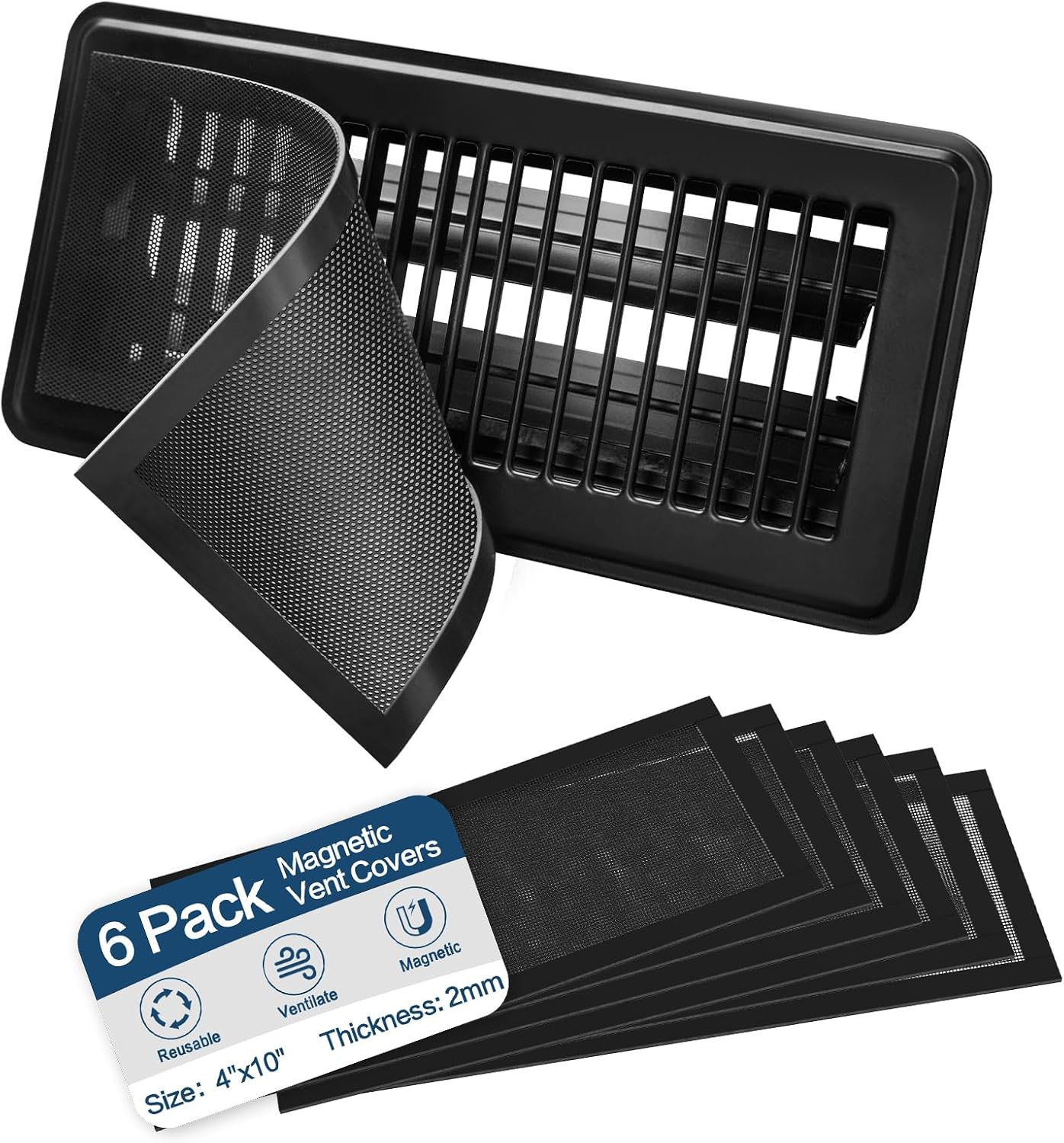 Floor Vent Covers, 4"x10" Strong Magnetic Air Vent Cover Filters, PVC Floor Register Vent Screens for Home Floor Wall Ceiling Catches Debris - 6 Pack