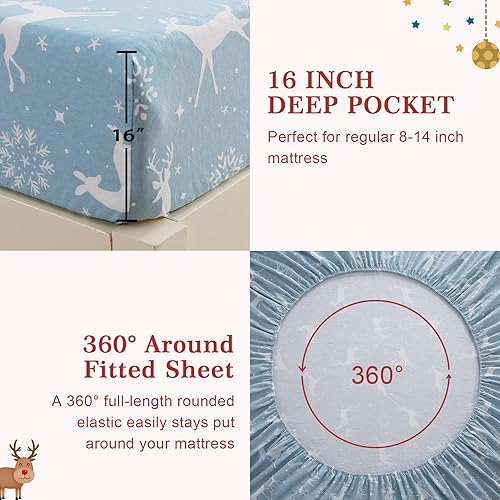 Miniatura 5 de STARBEDIA Juego de sábanas de Navidad tamaño matrimonial, sábana bajera de bolsillo profundo, sábana bajera de bolsillo profundo, sábana de Navidad