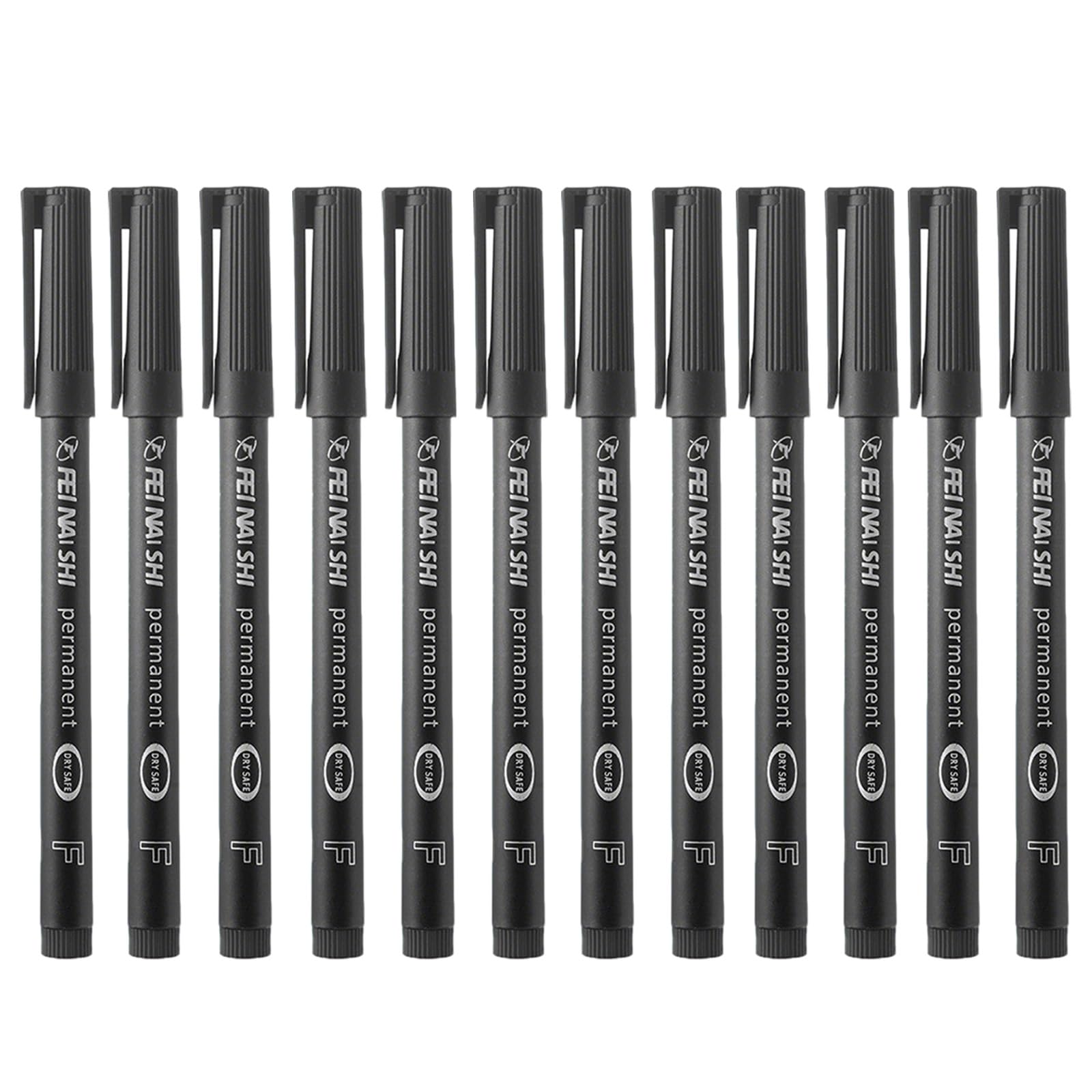 12 Rotulador Permanente Punta Fina Negros 0,6 mm, Marcadores Indeletes Secado Rápido, Resistentes al Agua y UV, Para Vidrio Metal Plástico Madera Cartón Piedra, Oficina Escuela Manualidades Etiquetado