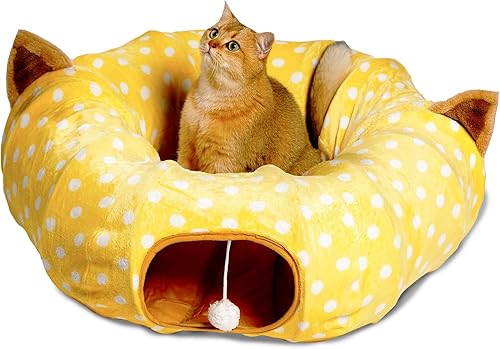 AUOON Cama de túnel para gatos con alfombrilla central juguetes de tubo grande material de felpa suave forma de luna llena para gatito gato cachorro