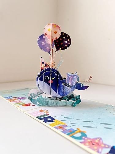 Miniatura 8 de ETA Tarjetas desplegables 3D de delfines y globos de feliz cumpleaños para amantes de los animales o amantes de los animales, tarjeta de cumpleaños