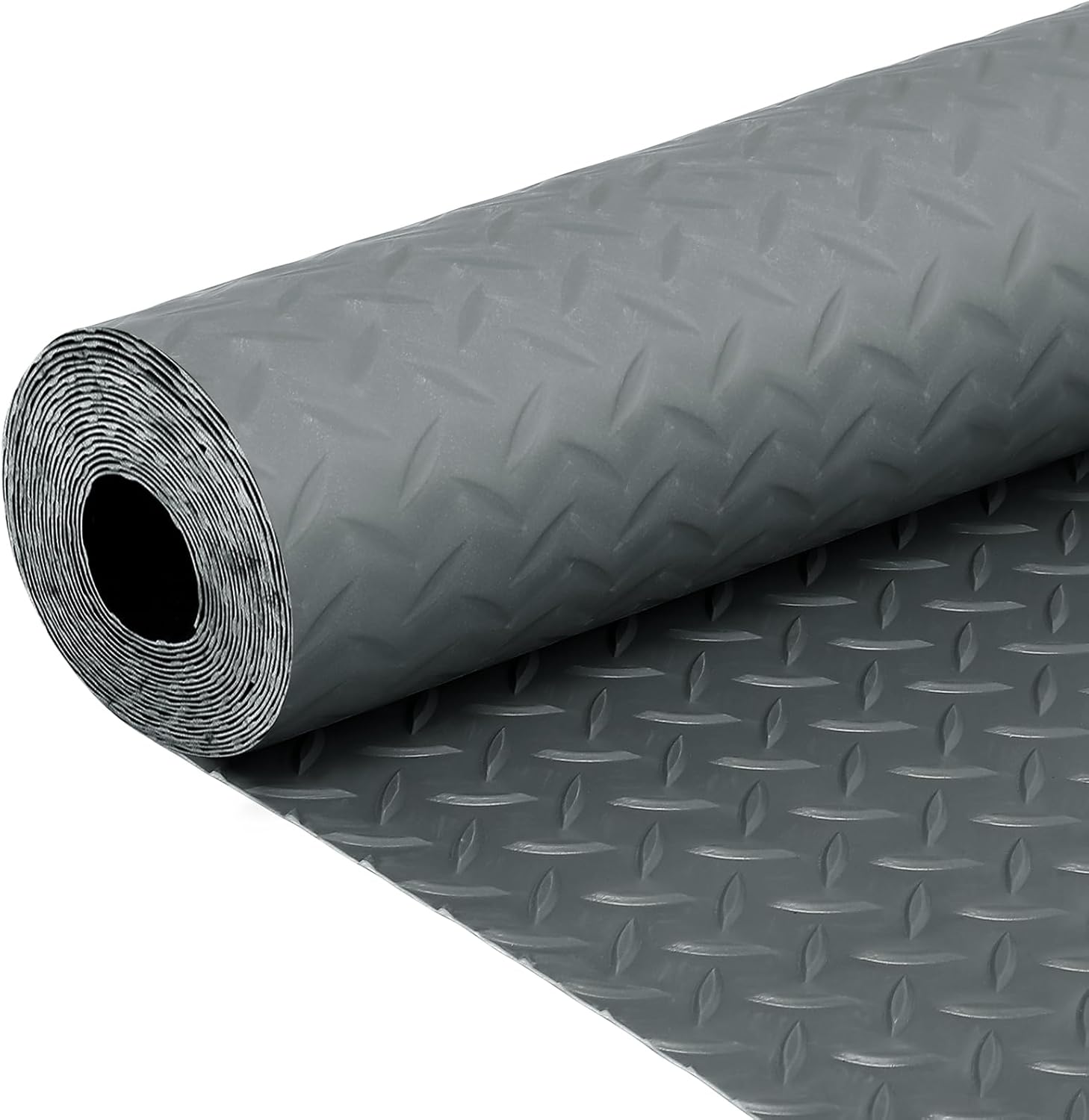 Garage Floor Mat 7.5 X 17 FT, Garage Flooring Roll Diamond Plate PVC Garage Parking Mat, Heavy Duty Non-Slip Rubber Trailer Mat Garage Tire Mats for Car, Compact SUV, Golf Cart, Basement, Gym - Grey