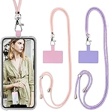 Vauki 2 Pieces Universal Phone Lanyard Adjustable Mobile Phone Strap Nylon Necklace Mobile Phone Chain and Phone Patch for Most Smartphone iPhone Samsung Huawei Xiaomi, Rose Gold