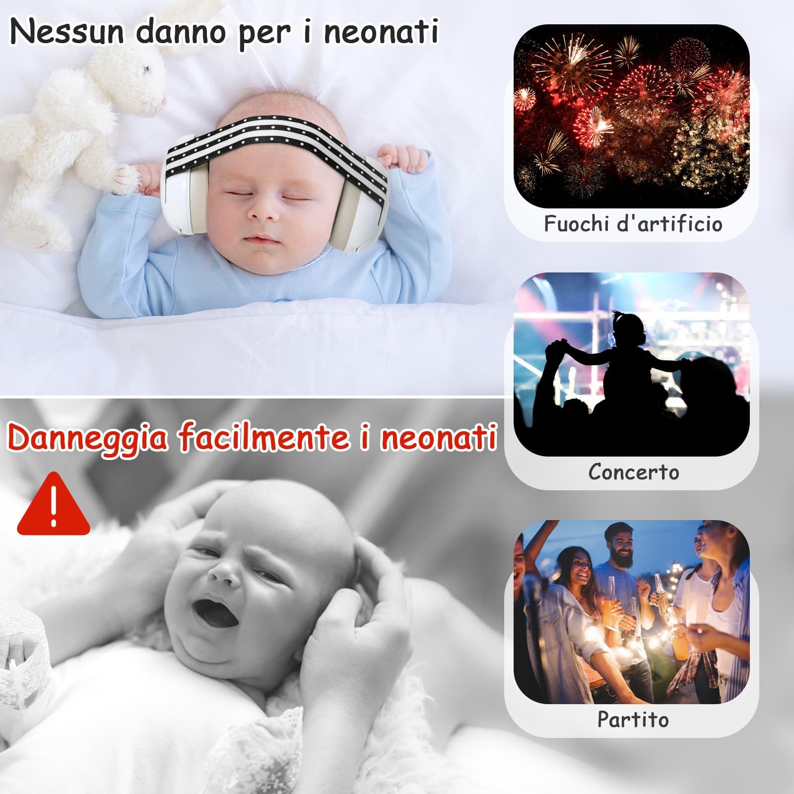 Yoofoss Cuffie Neonato Antirumore - Protezione dell'udito fino 25 dB - Protettori Acustici per Neonati 0-36 Mesi - Ideale per Viaggi in Aereo - CE - Fascia Regolabile, Confortevoli Paraorecchie - Nero