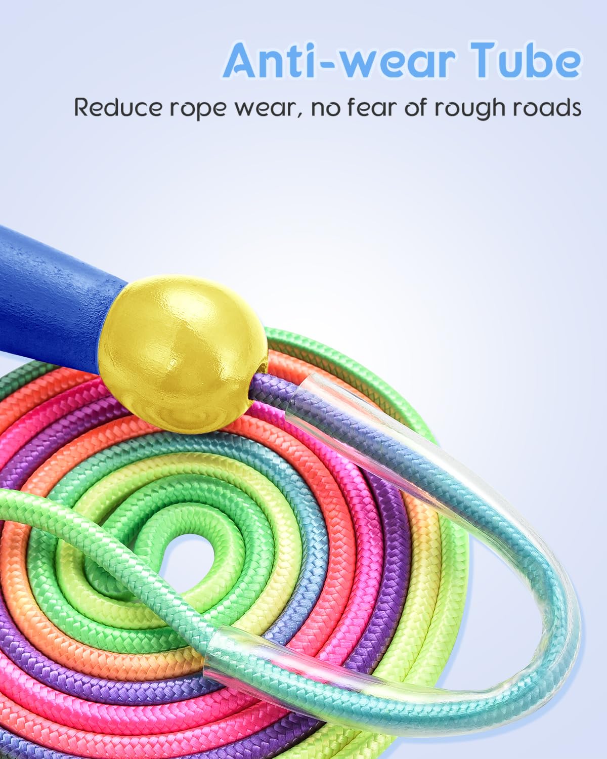 Corde à Sauter Longue 5m Pour Enfants – Réglable, Poignées En Bois, Couleurs Arc-en-ciel