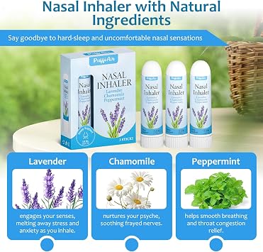 PuffiAir Nasal Inhaler Sticks, Lavender Chamomile Peppermint, 3 Pack Sleep