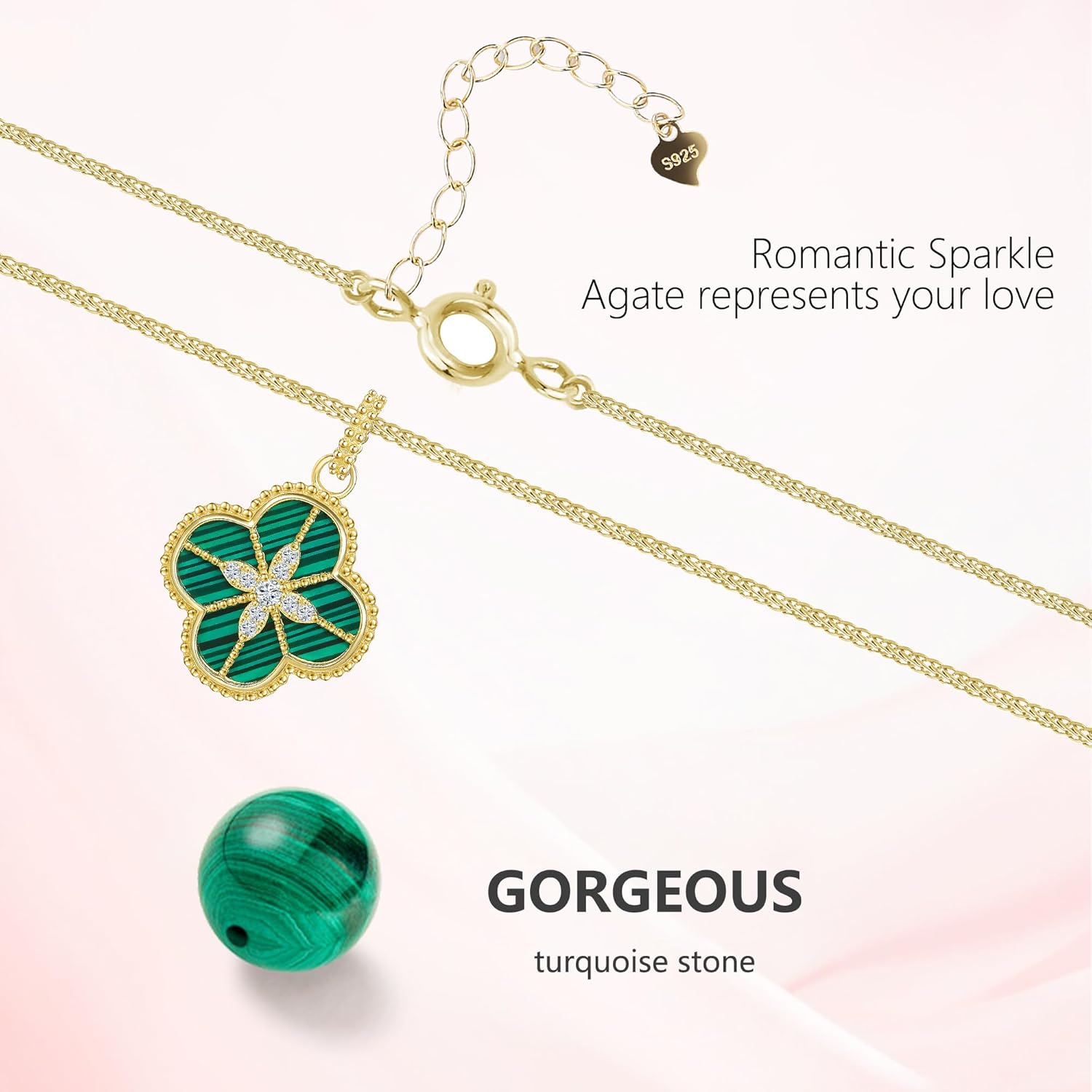 S925 Sterling Silver Clover Necklace for Women, Shell or Turquoise Pendant Adjustable Chain Jewelry - Image 3