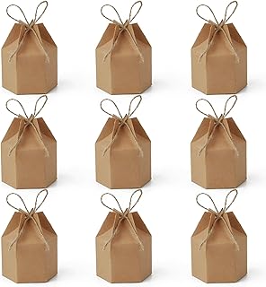50Pack Mini Paper Gift Boxes Lantern Hexagon Kraft Paper Package Box wit...
