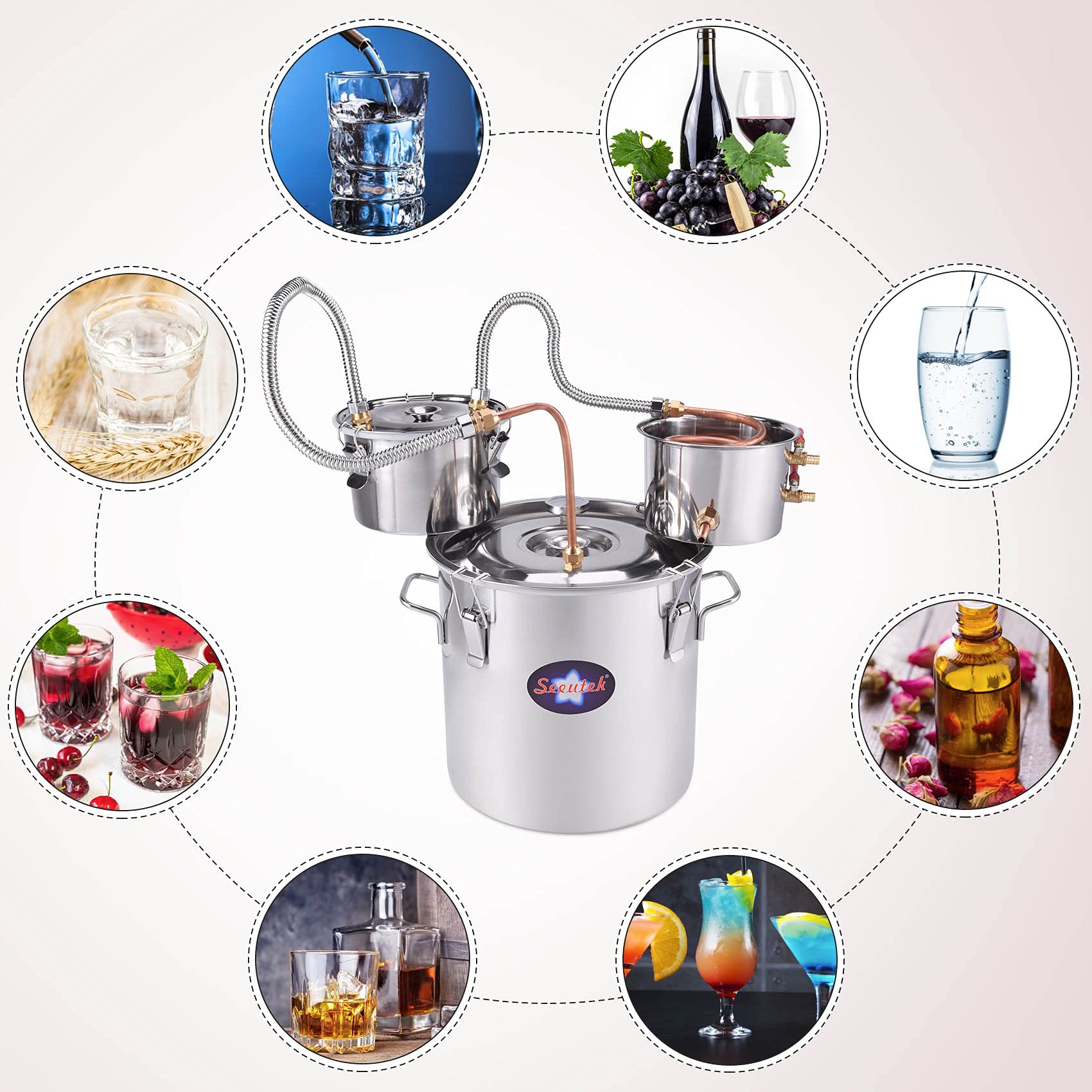 Seeutek Alcohol Still 10Gal 38L Stainless Steel Pot Still Alcohol