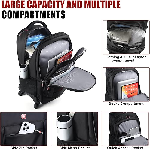 Miniatura 3 de star cloud Serie de mochilas con ruedas SC, Mochila con ruedas negras, Mochila con ruedas de 4 ruedas