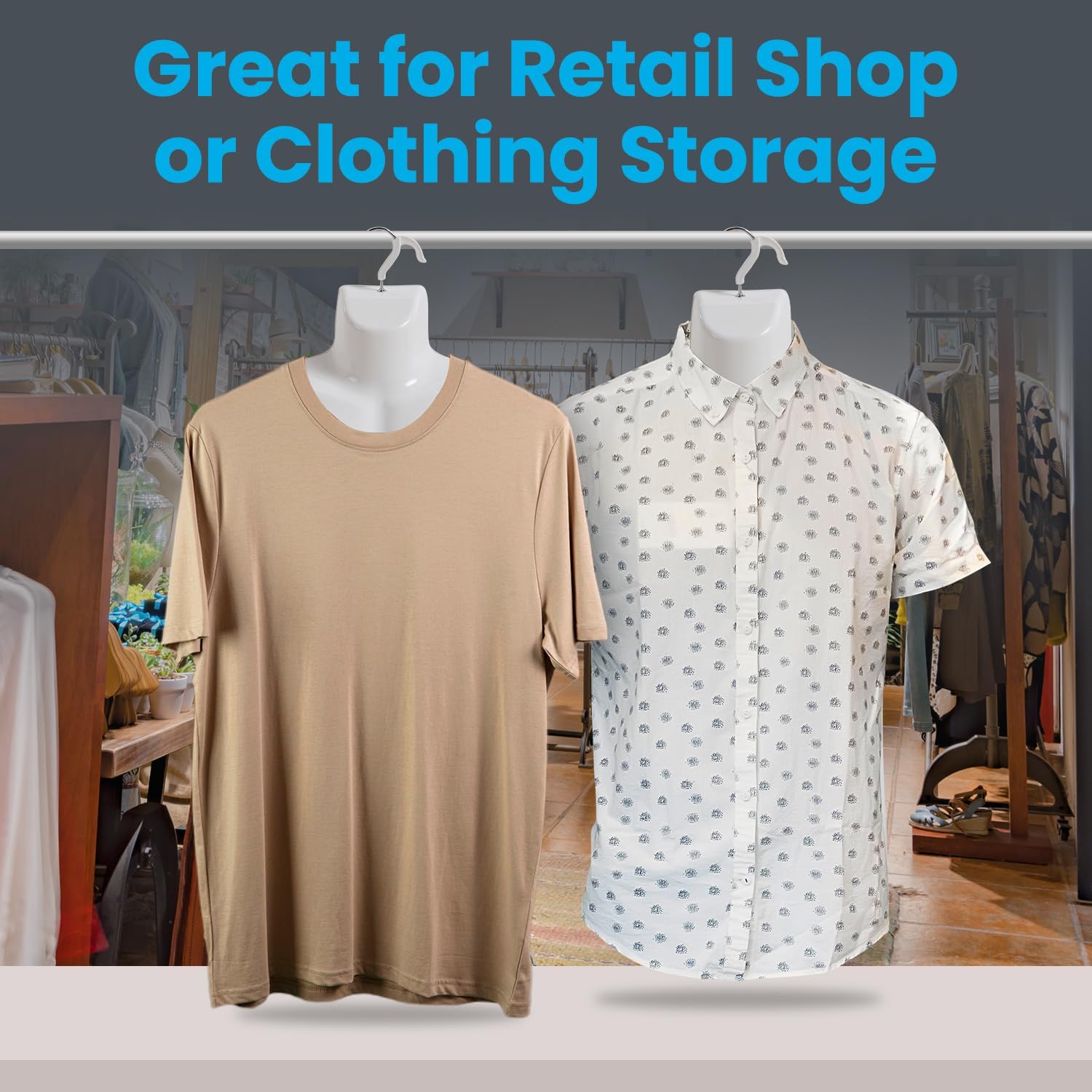 Topmaster Premium Male Shirt Holder - Durable Male Mannequin Torso, Lightweight and Portable Half Body Shirt Holder With Hanging Hook, White, Pack of 10