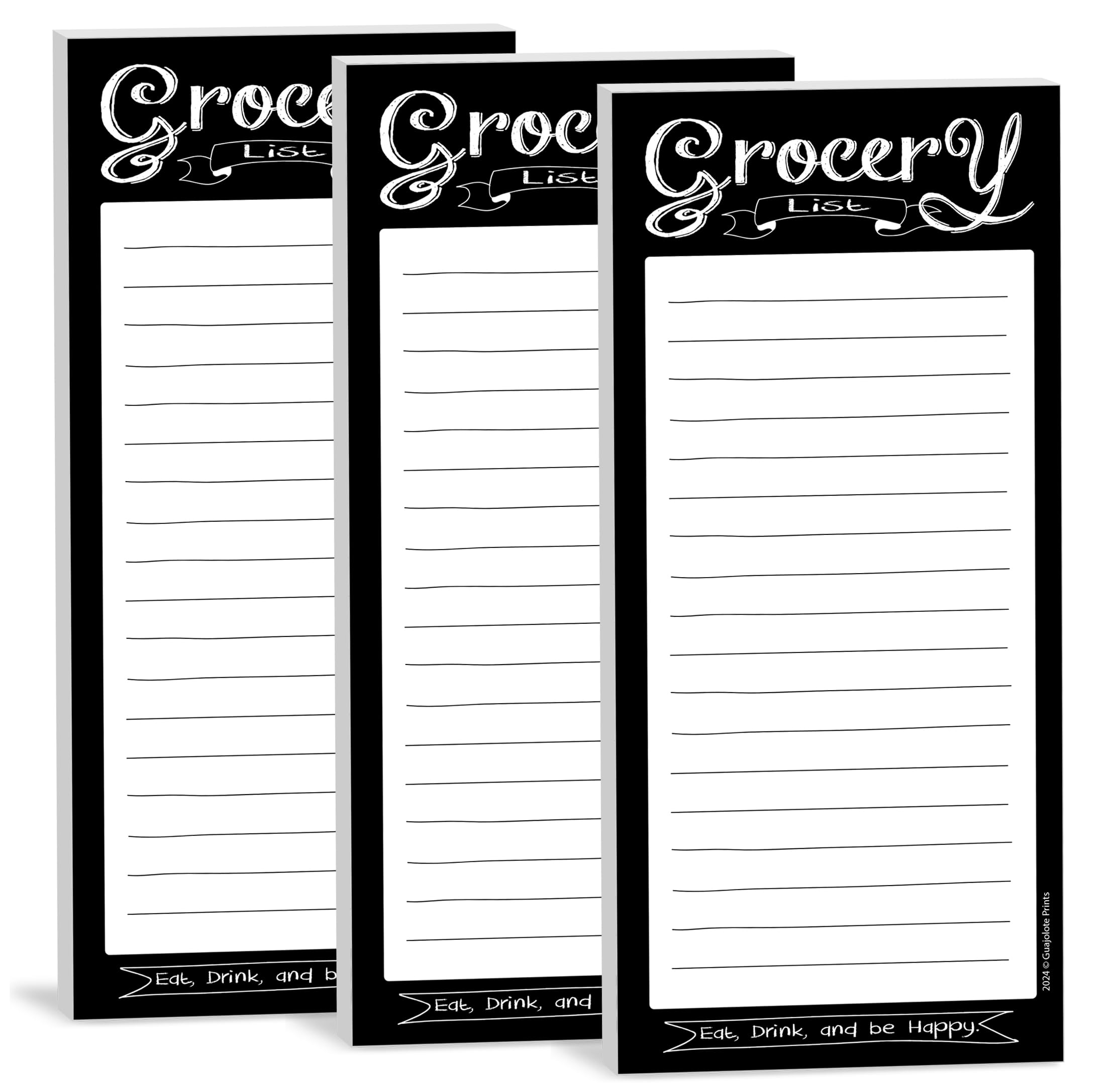 3-Pack Magnetic Notepads for Grocery List, To Do Lists, Reminders, Shopping Lists - Memo Pads with Strong Magnetic Backing, Black and White Design -