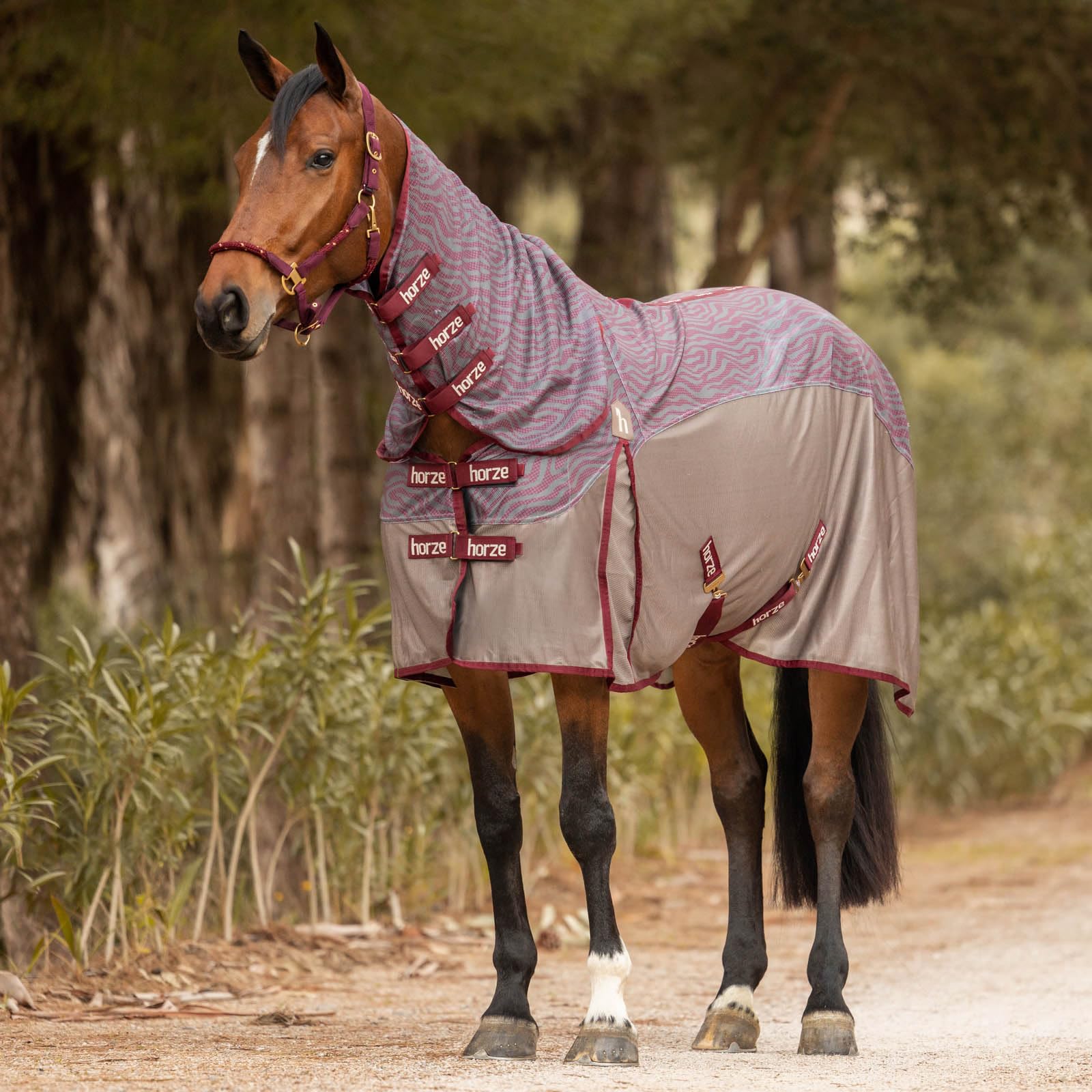 Horze Caballos Kenya - Manta antimoscas para caballos con cuello fijo
