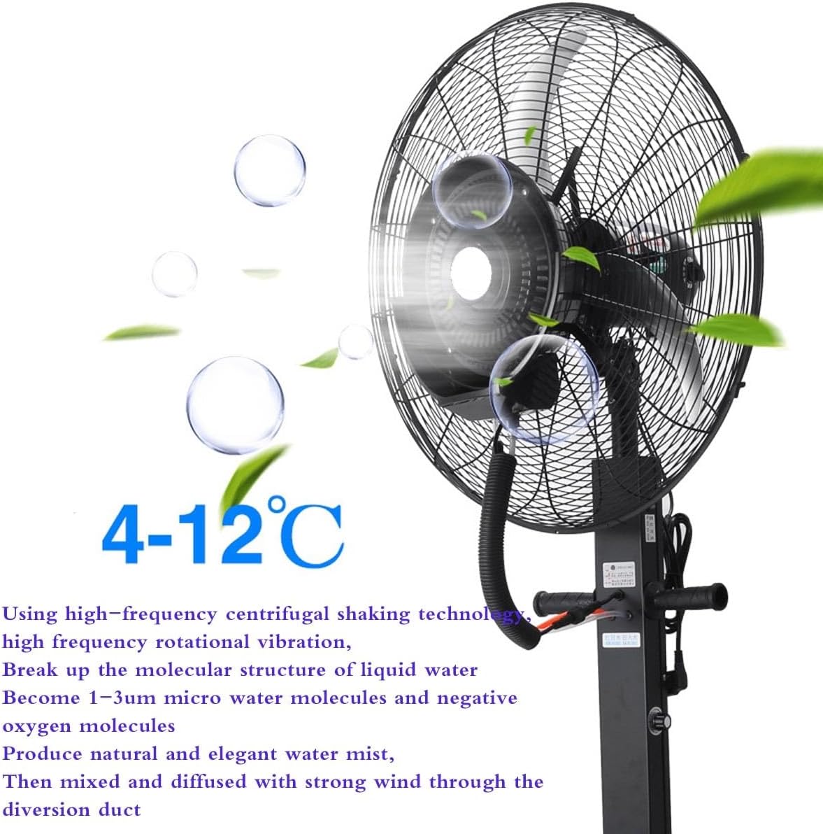 Outdoor Misting Fan with 11 Gallon Water Tank 320W Cooling Fan - High Velocity Movement 3 Speed Air Fan Ideal for Mist Cooling