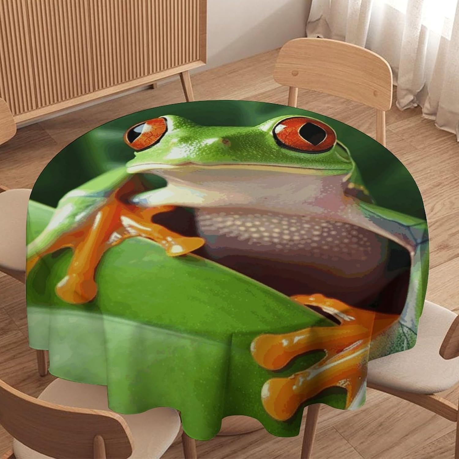 Round Tablecloth Washable Table Cloth 60 Inch Cute Frog Tablecloths Wrinkle Free Table Cover for Dining Table Decorative Fabric Kitchen Tablecover for Outdoor Farmhouse Holiday