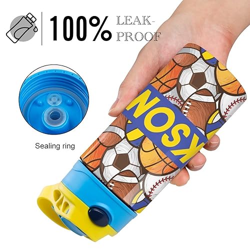 Miniatura 6 de Personalized Kids Water Bottle with Name, Custom Ball Water Bottle with Straw Lid, Customized Gifts for Kids Boys, Insulated Stainless Steel